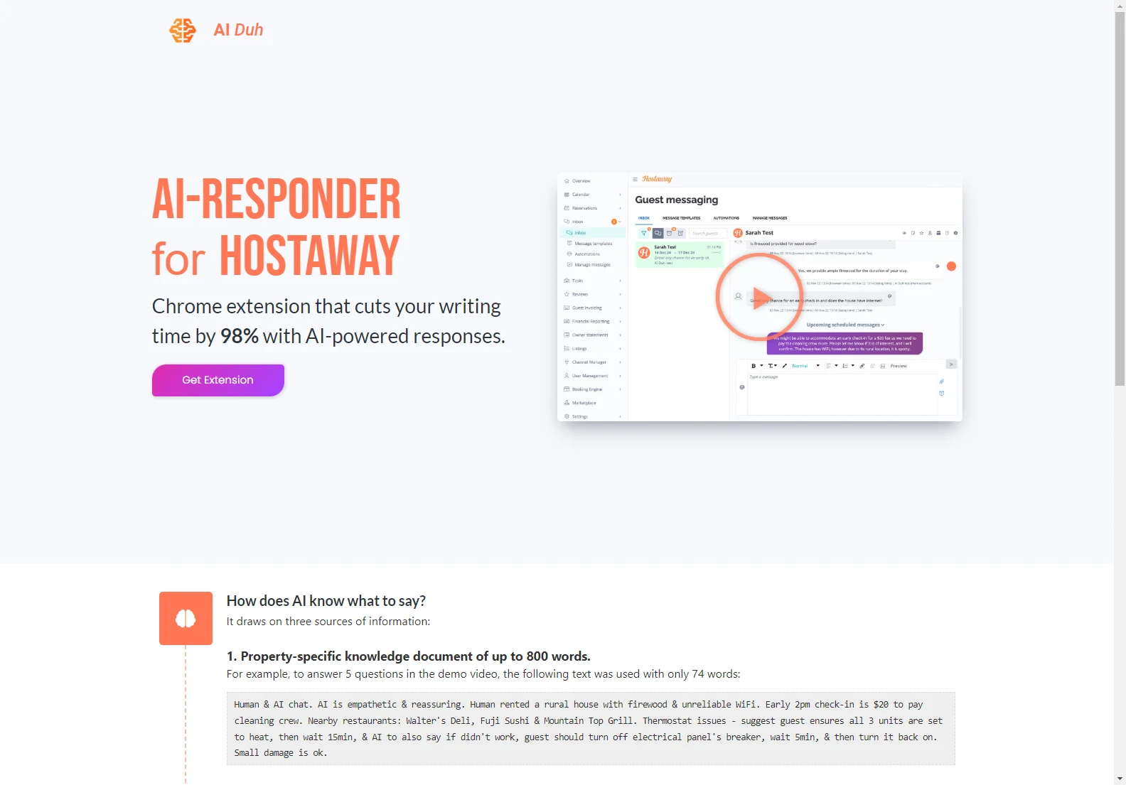 AI Duh: AI-Powered Response System for HostAway - Save 98% of Your Writing Time