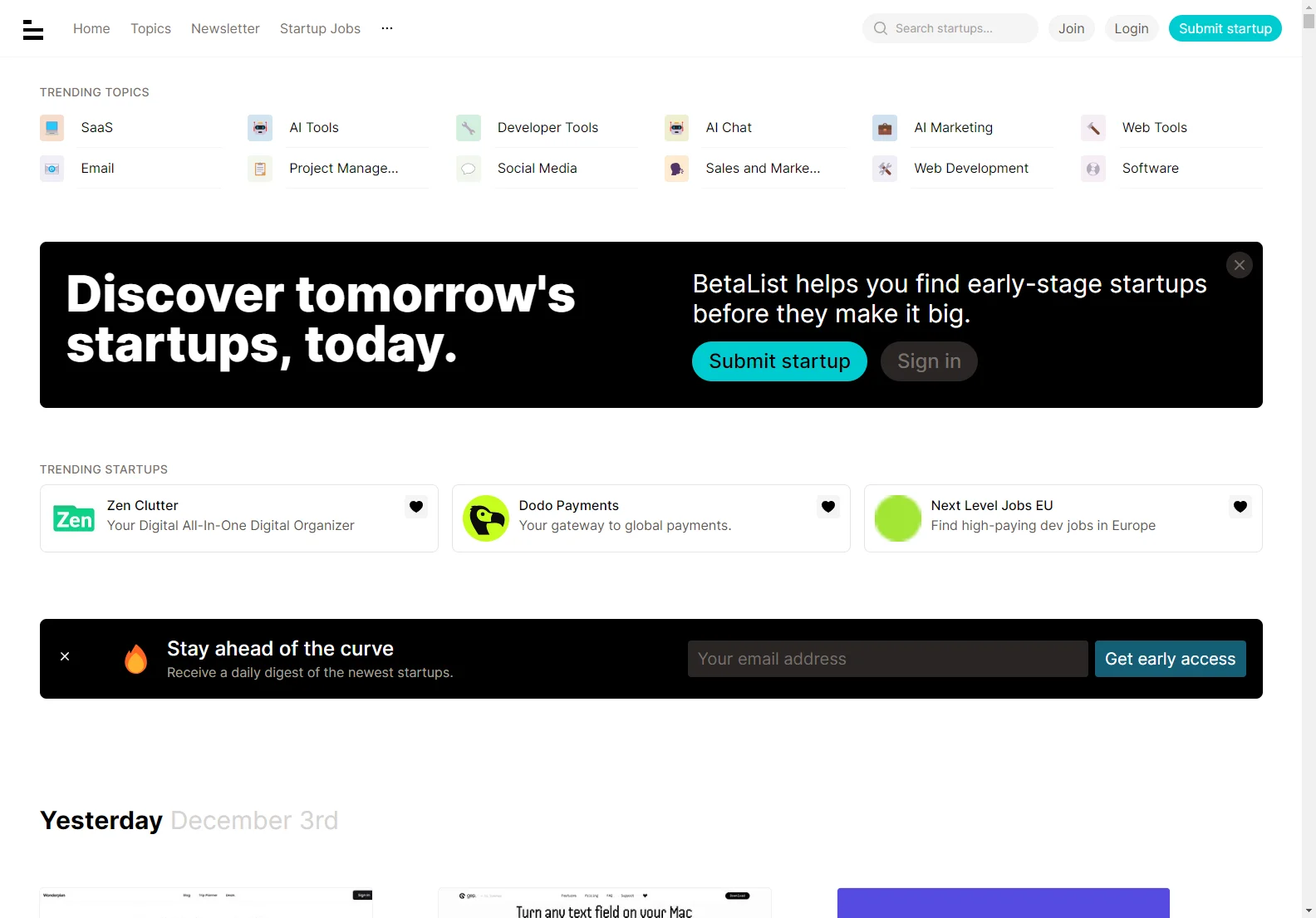 BetaList: Discover Tomorrow's Startups Today