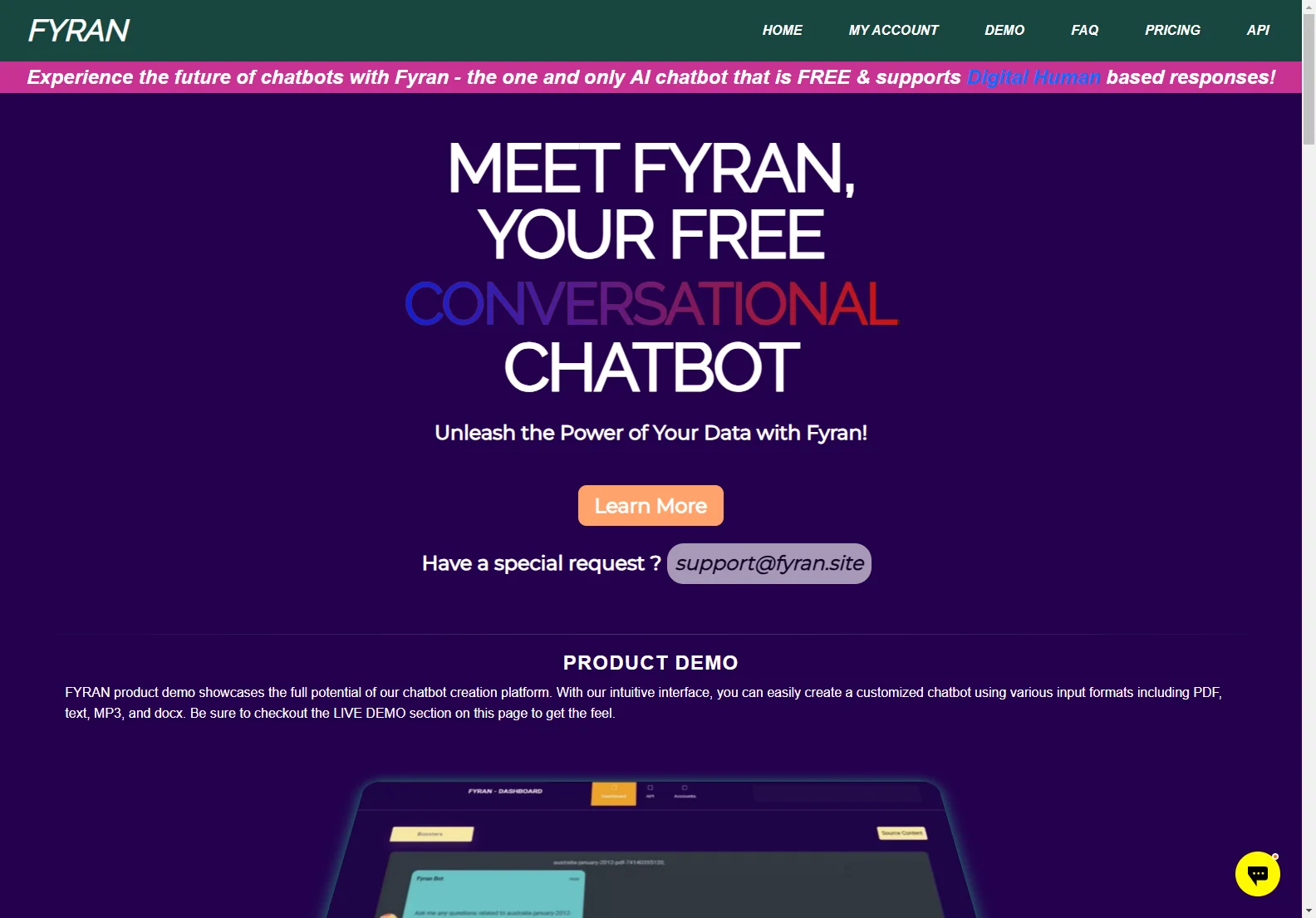 FYRAN: Free AI Chatbot with Digital Human Responses