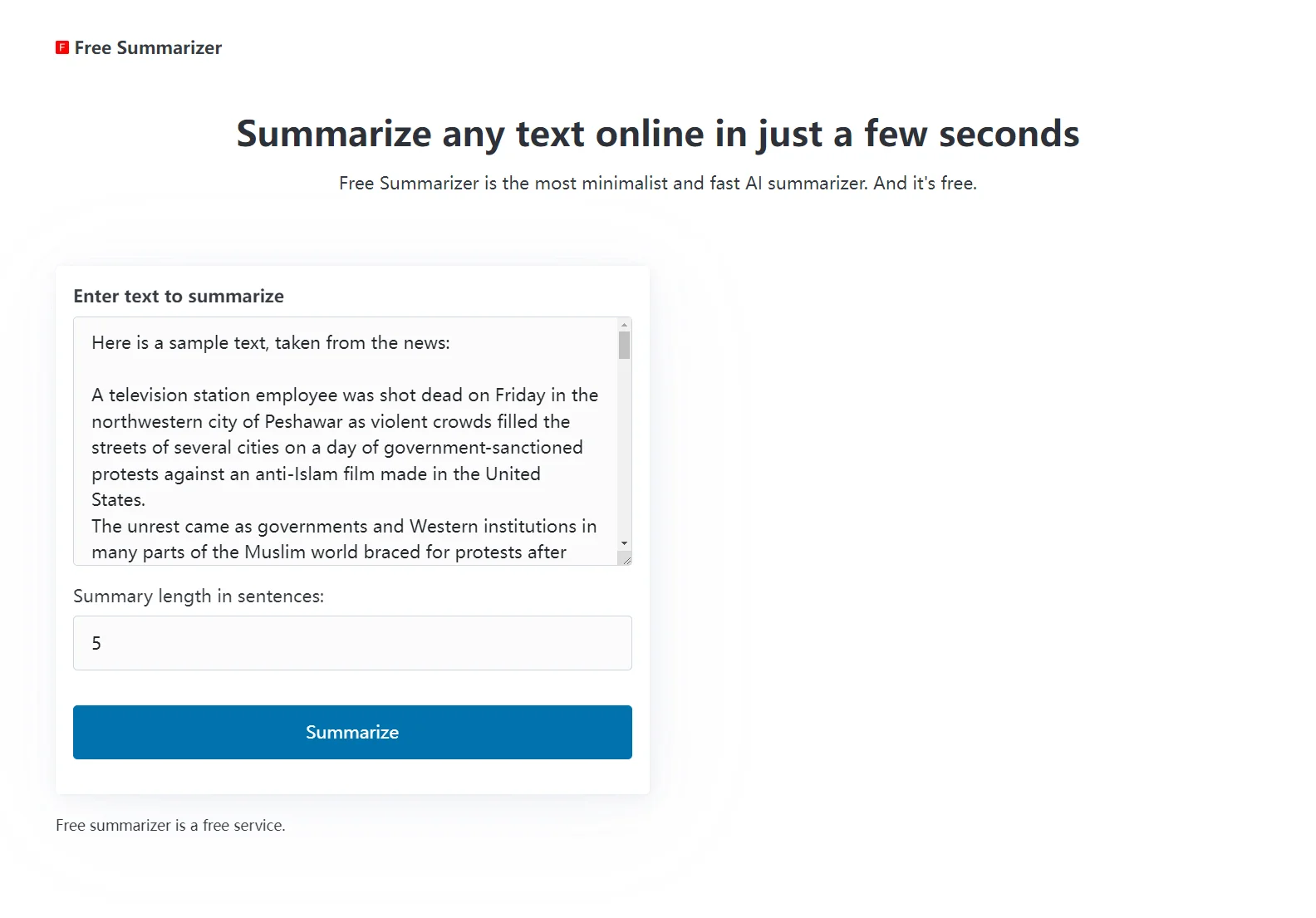 Free Summarizer: Fast, Free AI Text Summarization Tool