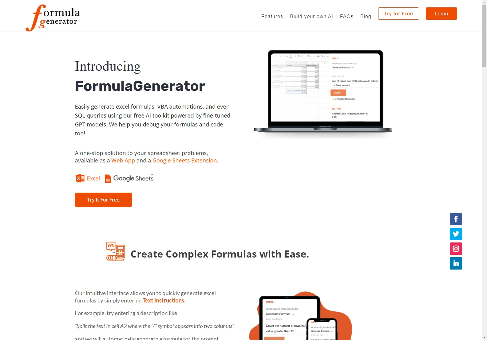 Generate Excel Formulas, VBA & SQL with FormulaGenerator - Your AI Spreadsheet Assistant