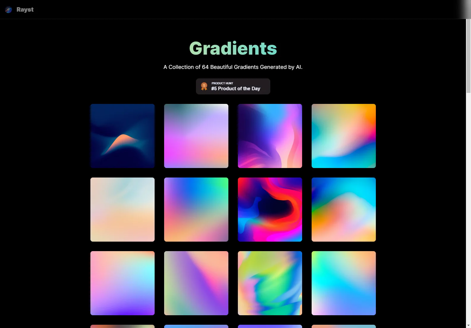 Rayst Gradients: 64 Free AI-Generated Gradients for Designers