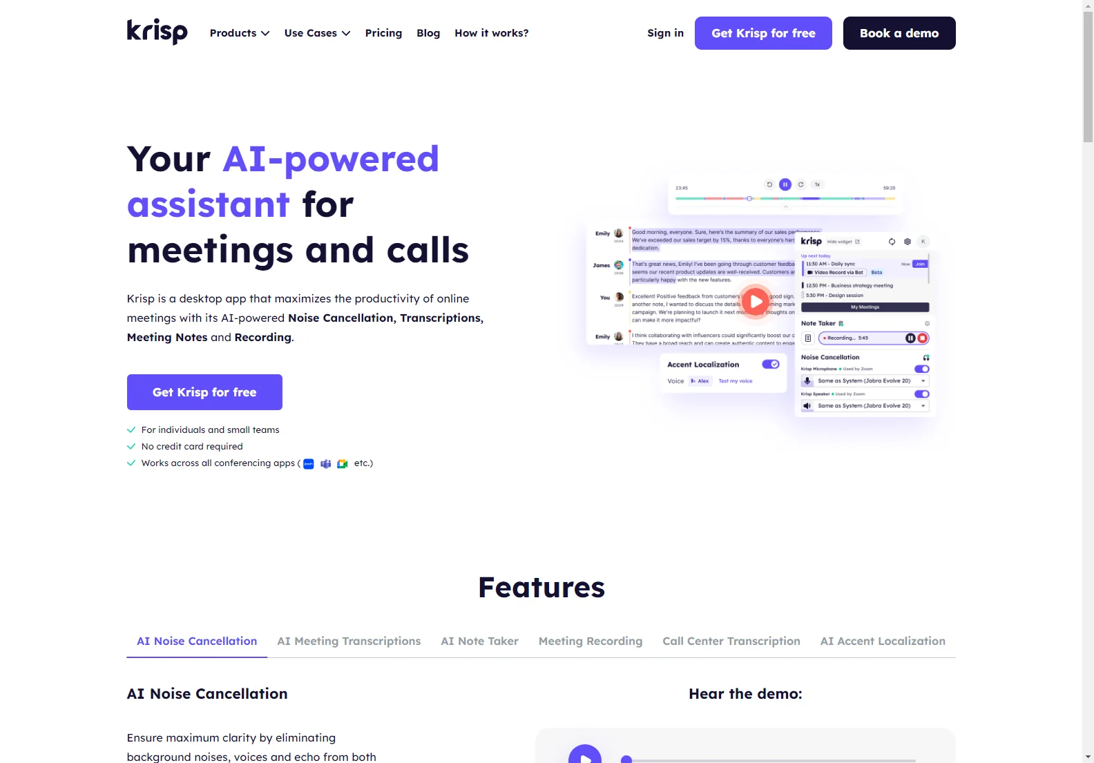 Krisp: AI-Powered Meeting Assistant for Crystal-Clear Calls & Enhanced Productivity