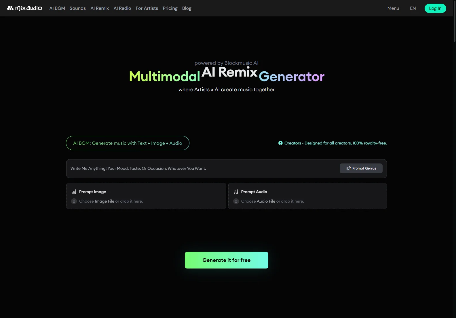 MixAudio: AI Music Generation, Remixes, and 24/7 Radio