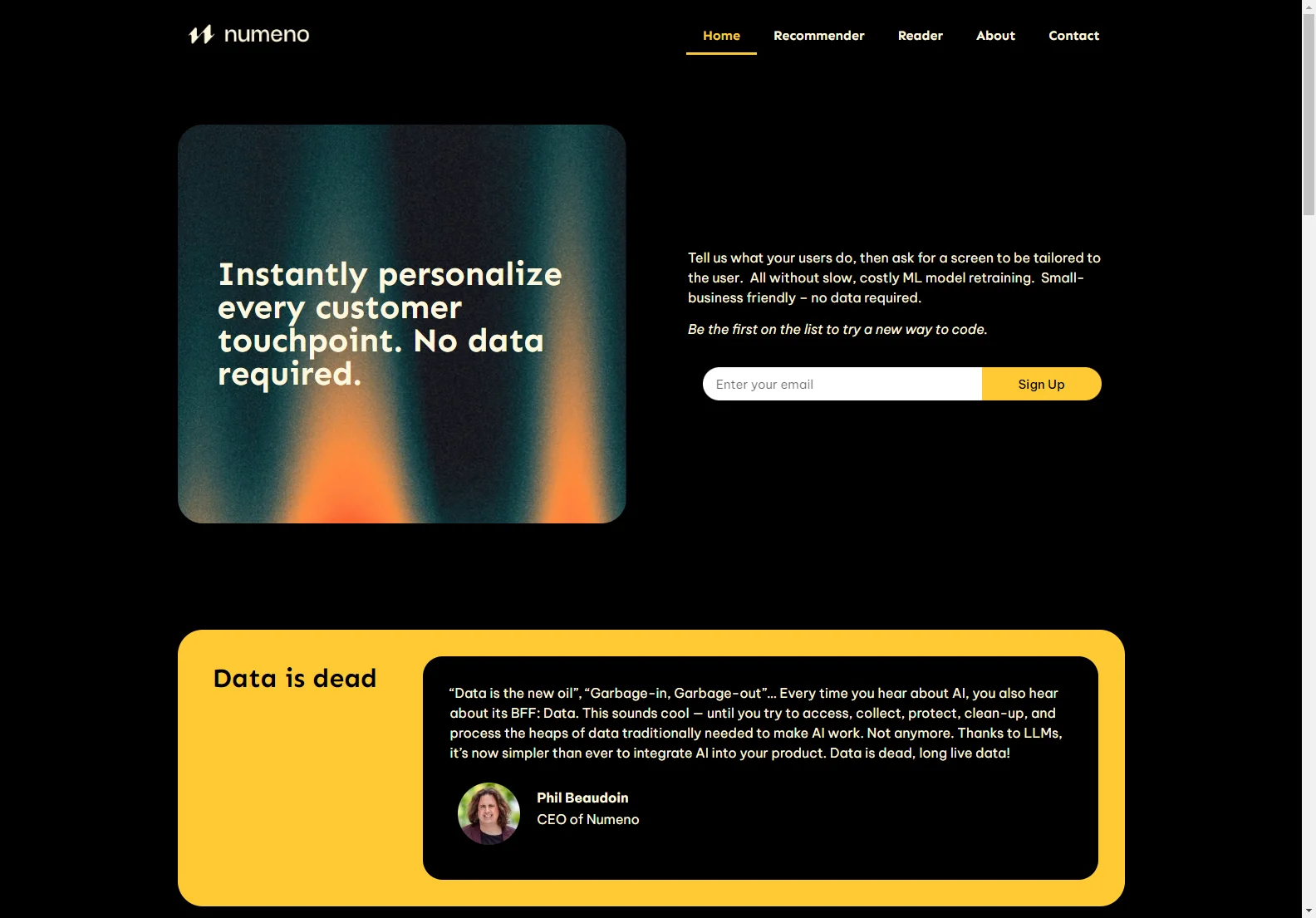 Numeno: Data-Free AI Personalization for Enhanced Customer Experiences