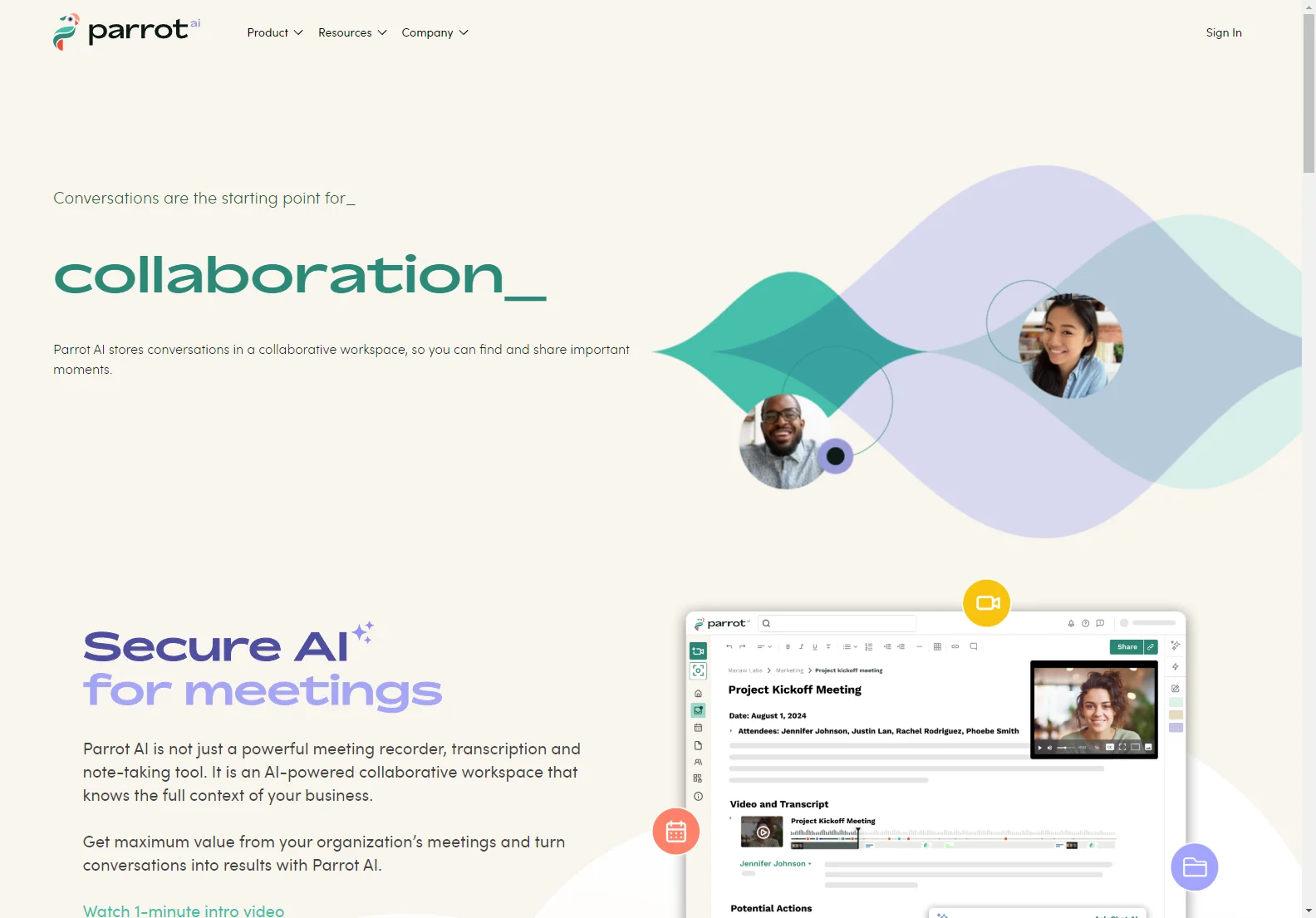 Parrot AI: Secure AI-Powered Meeting Collaboration and Knowledge Management