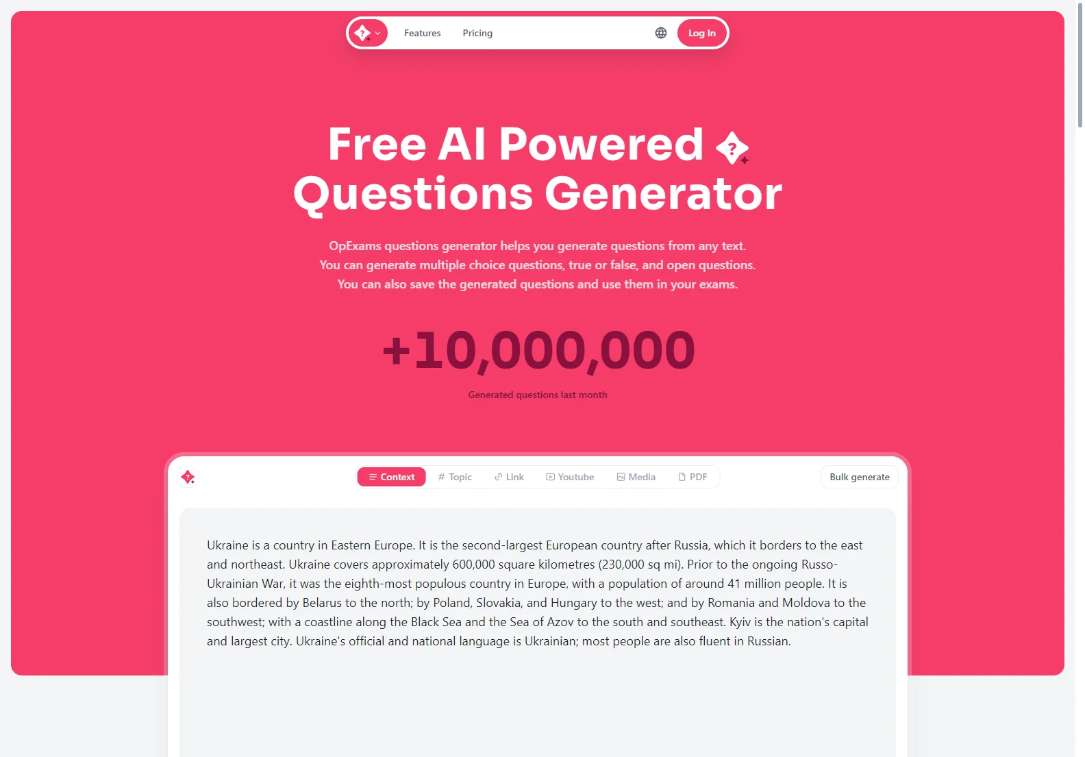 OpExams: Free AI-Powered Questions Generator for Educators and Students