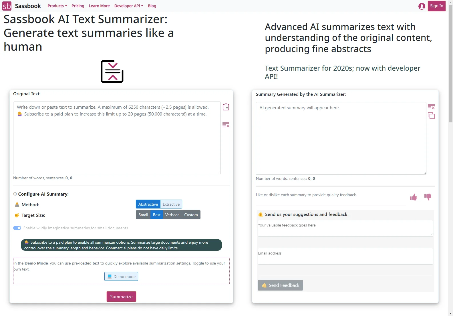 Sassbook AI Summarizer: Human-Quality Text Summaries with Advanced AI