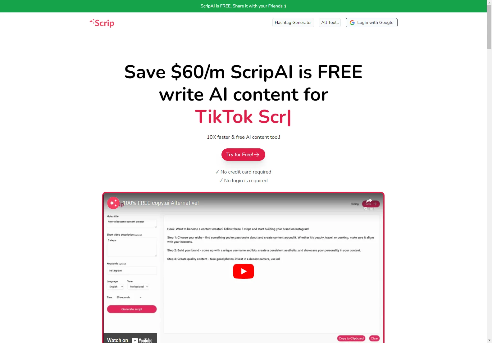 Scrip AI: Free AI Writer & Content Generator - No Login Required