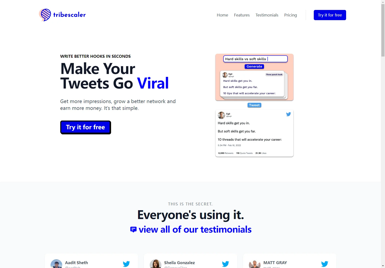 Tribescaler: AI Hook Generator for Viral Tweets