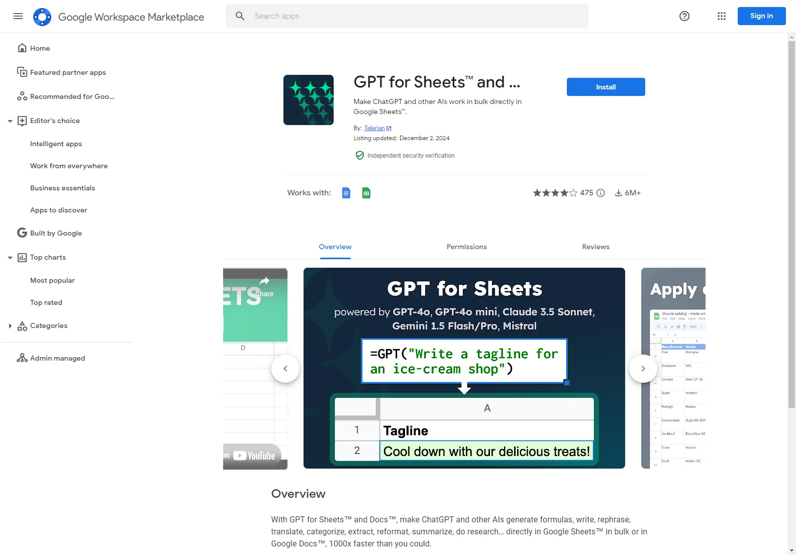 GPT for Sheets™ and Docs™: AI-Powered Productivity for Google Workspace