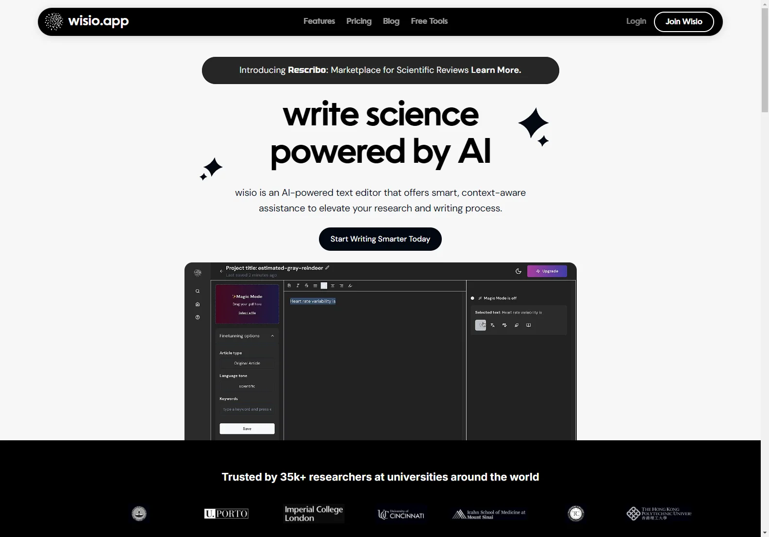 wisio: AI-Powered Scientific Writing Assistant for Researchers