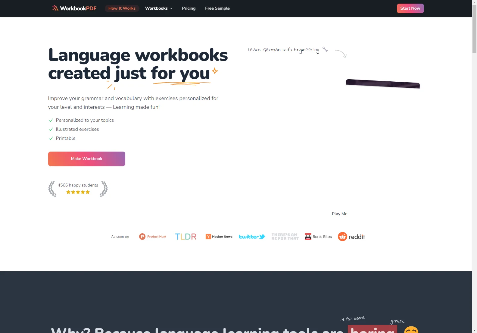 WorkbookPDF: Personalized Language Workbooks for Engaging Learning