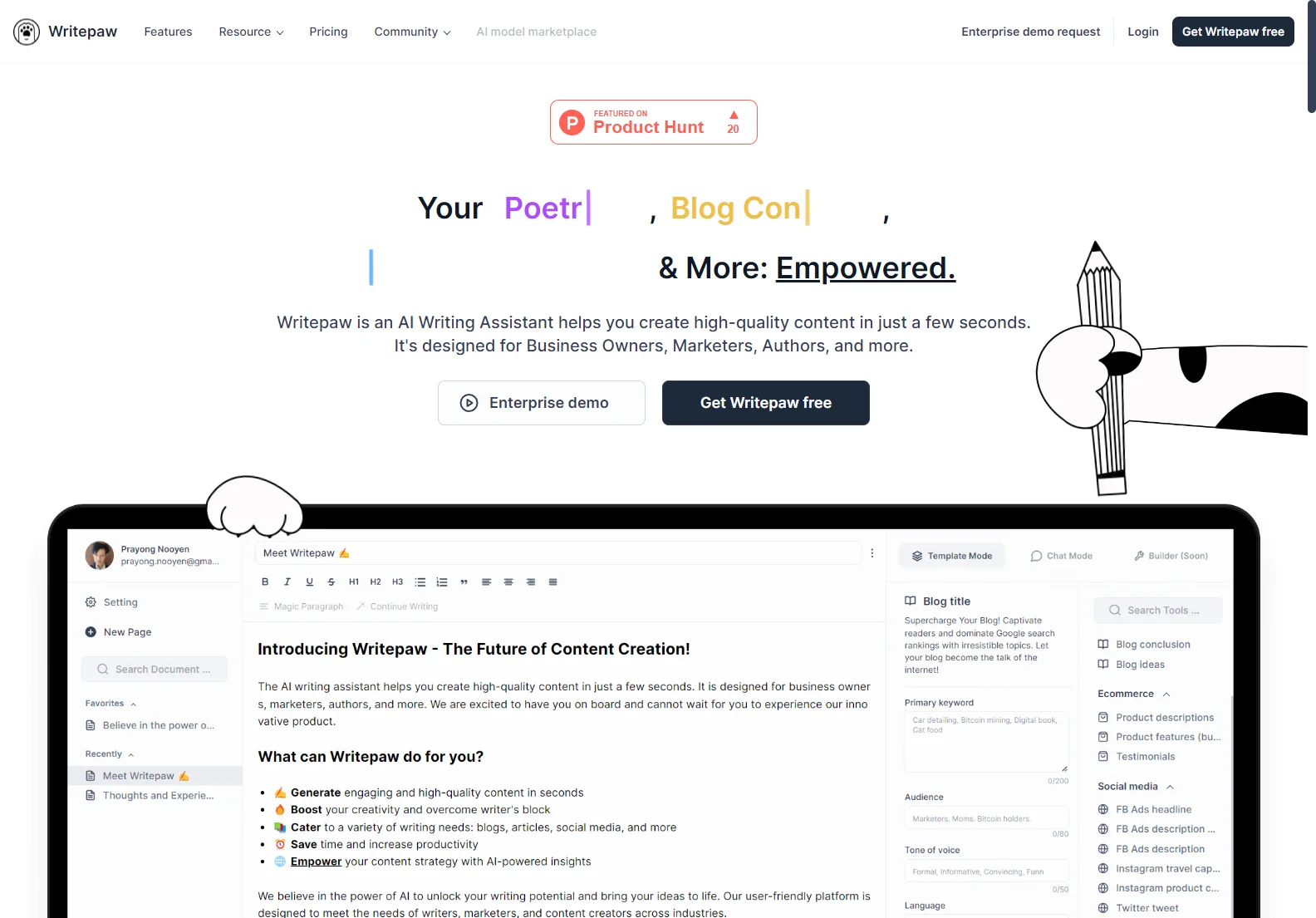 Writepaw: AI Writing Assistant for High-Quality Content Creation