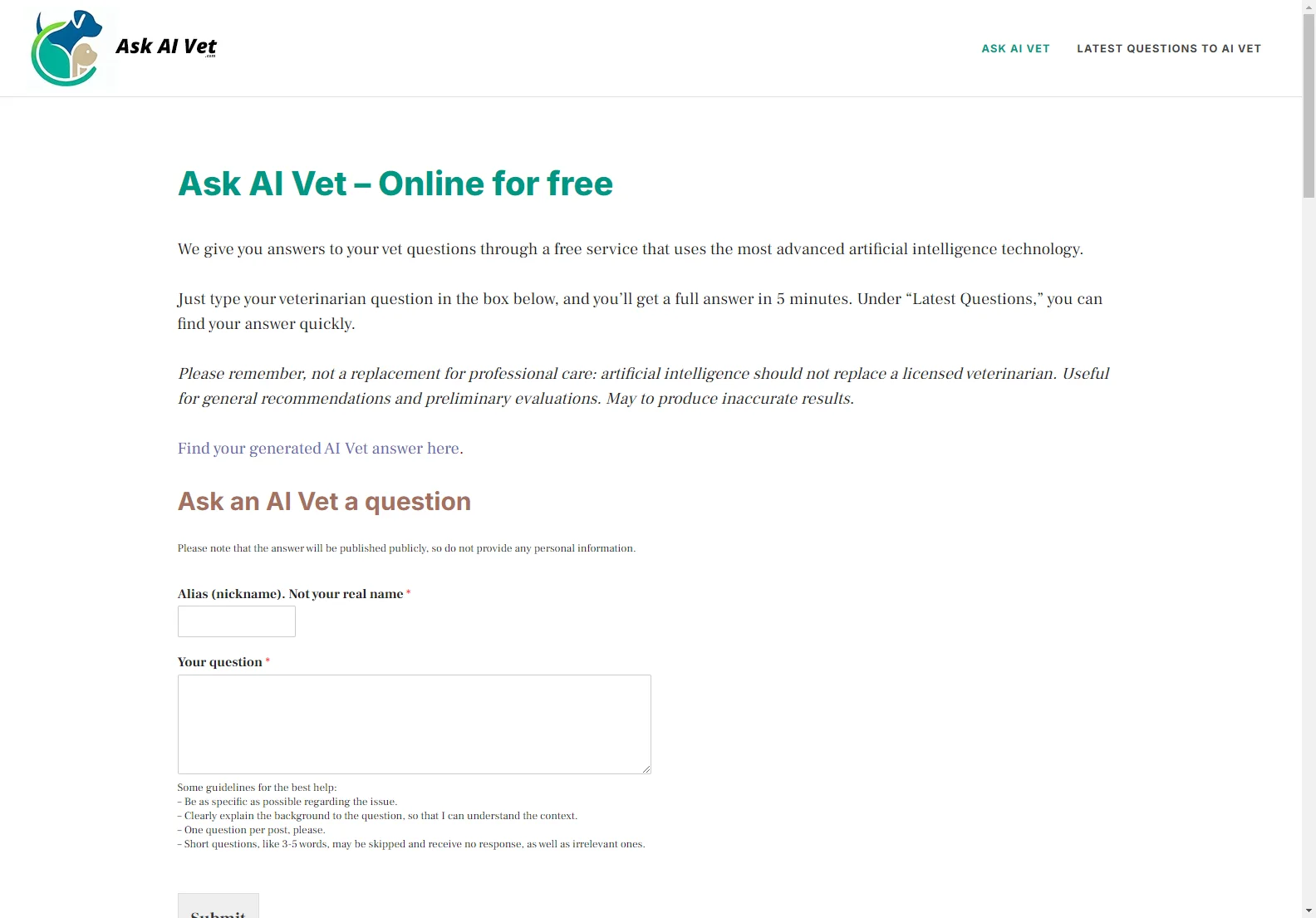 Ask AI Vet: Free Online Veterinary Assistant for Quick Pet Health Advice