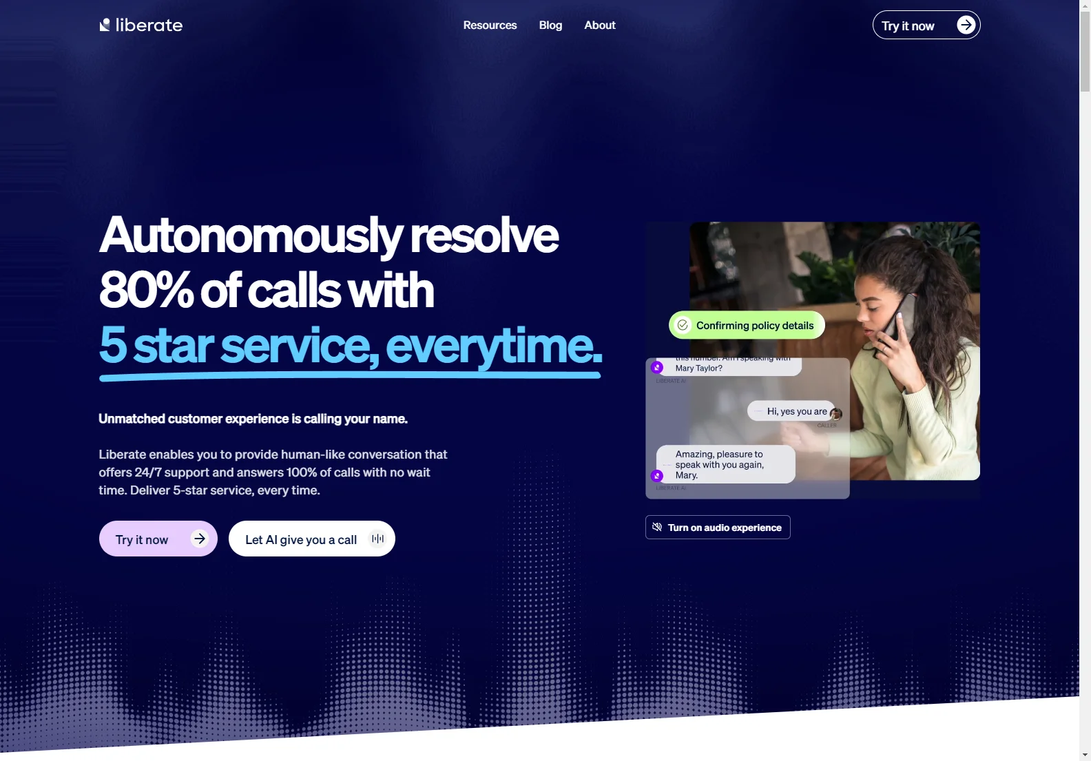 Liberate Voice AI: 24/7 AI-Powered Customer Service for 5-Star Experiences