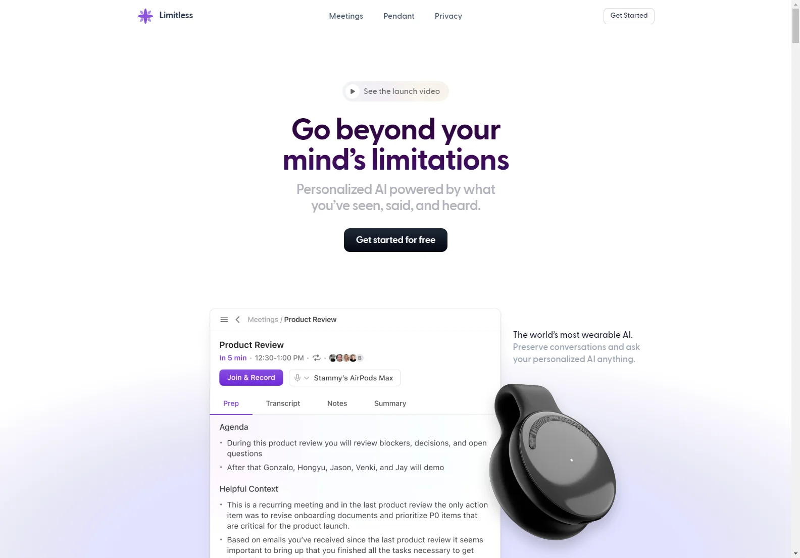 Limitless: AI-Powered Pendant for Effortless Meeting Management and Personal Productivity