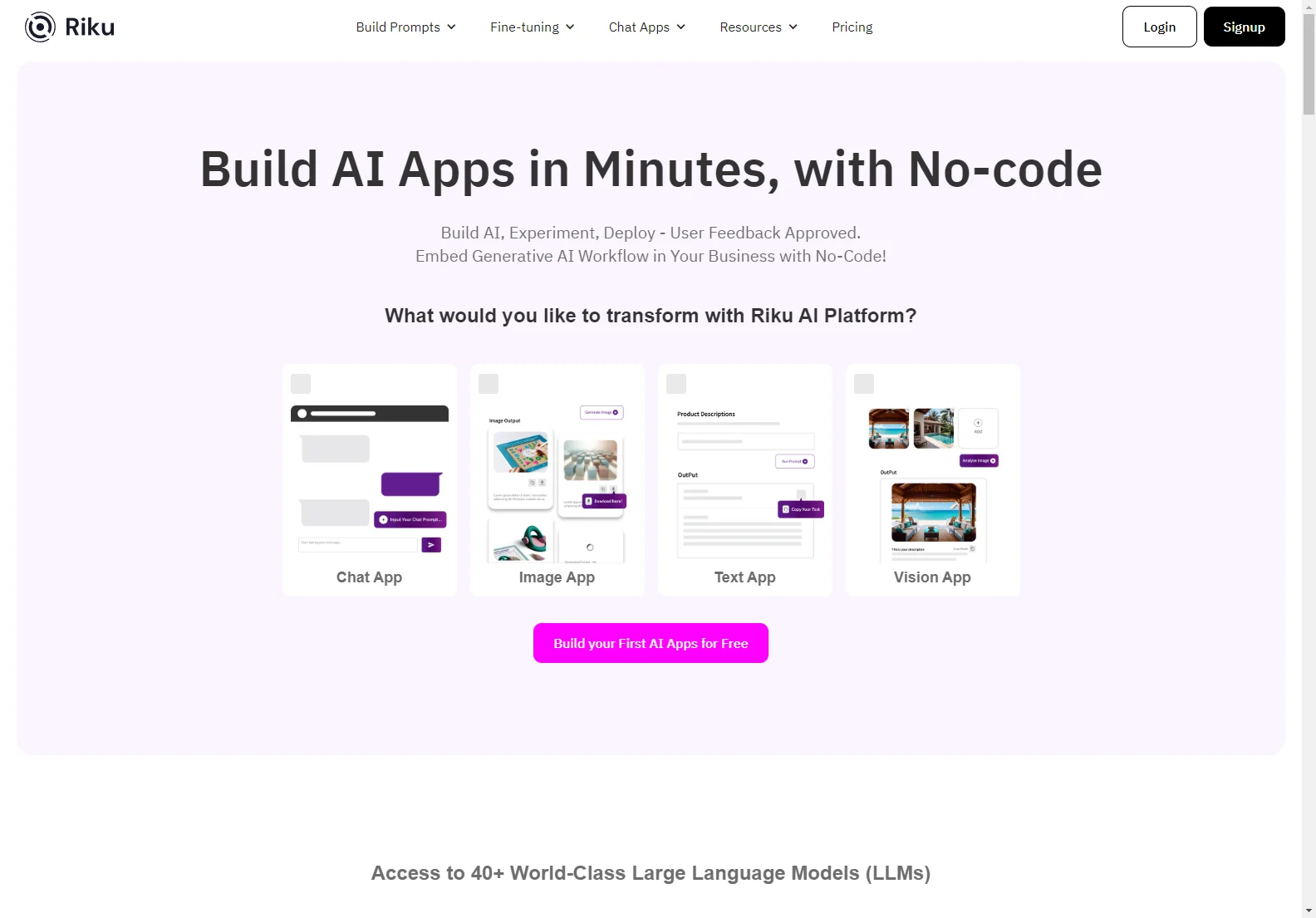 Riku.AI: No-Code AI App Builder with 40+ LLMs