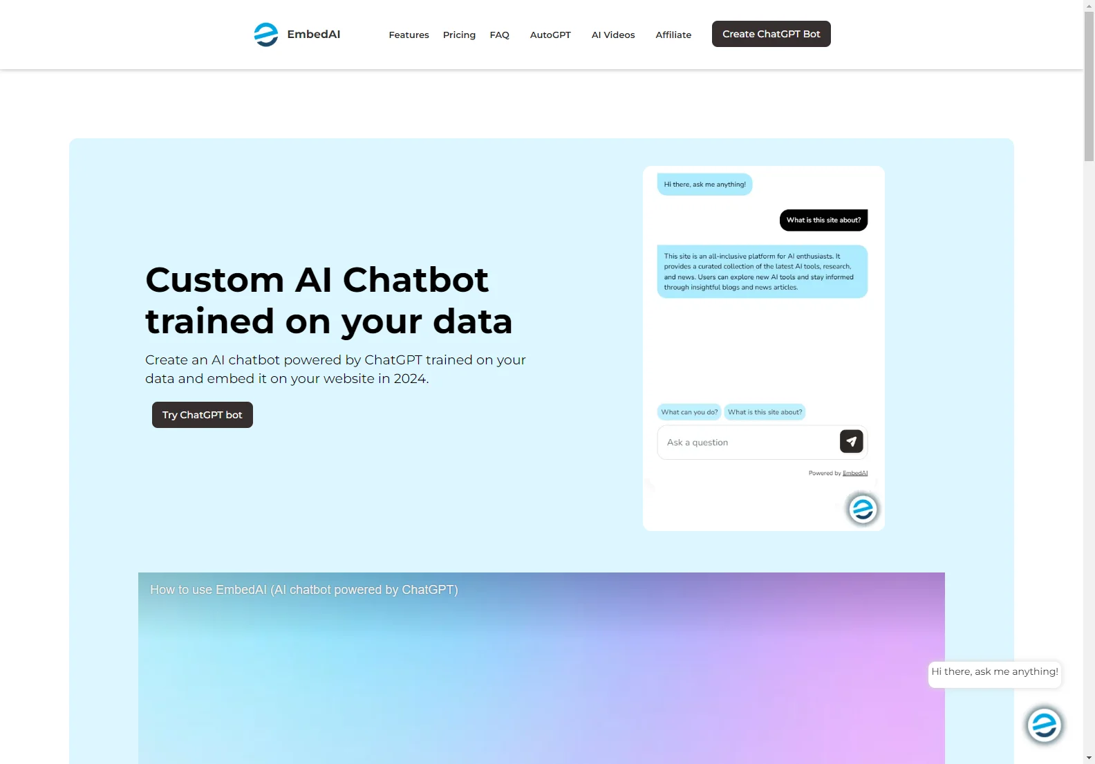 EmbedAI: Custom ChatGPT Chatbots for Your Website