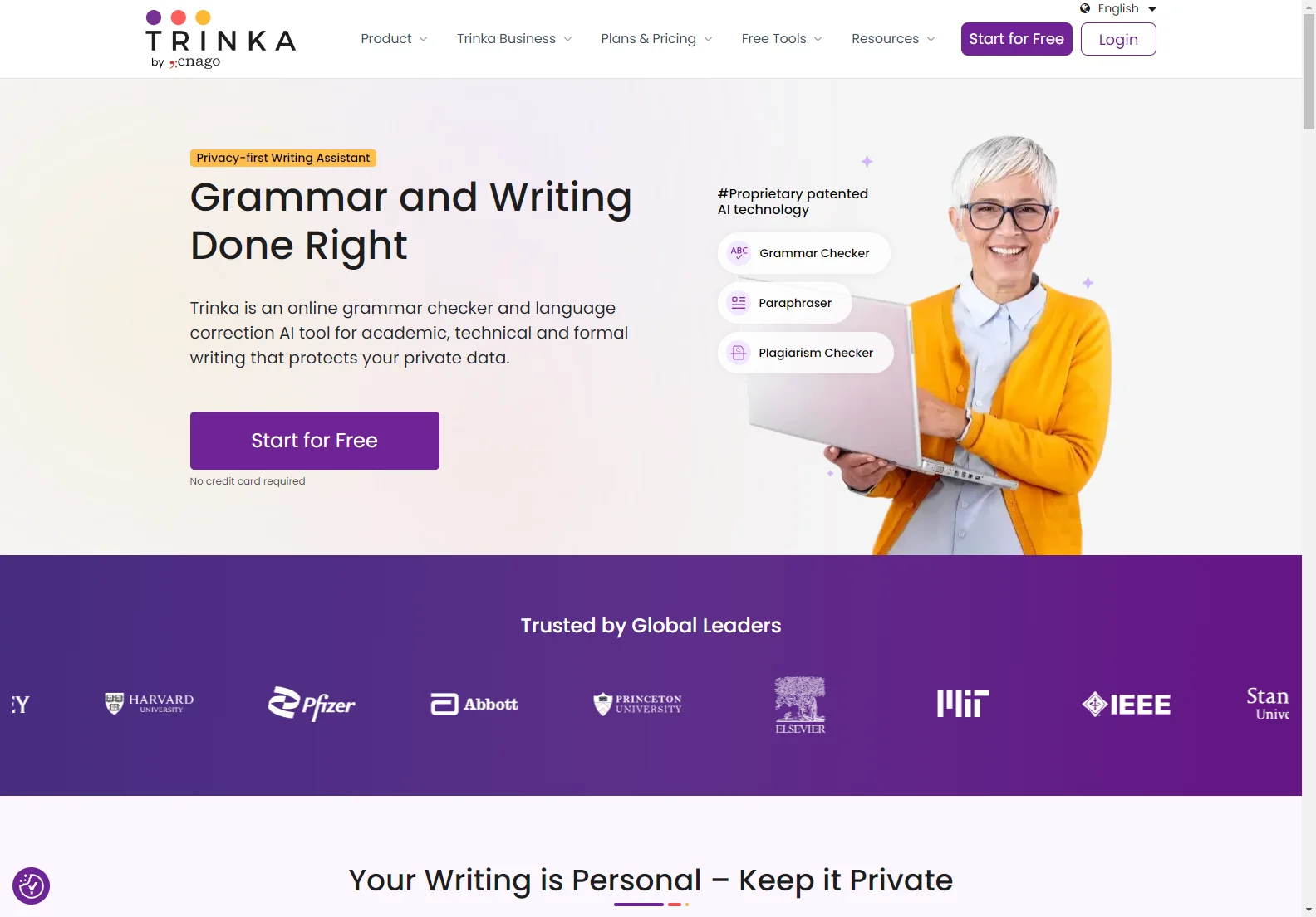 Trinka: AI-Powered Writing Assistant for Enhanced Clarity and Privacy