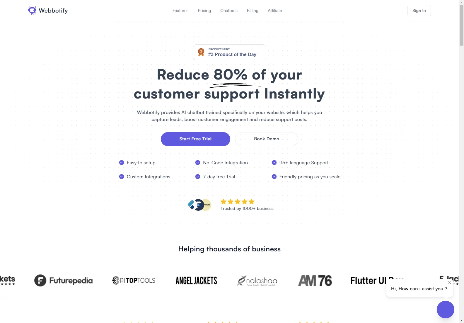 Webbotify: AI Chatbot for 80% Customer Support Cost Reduction