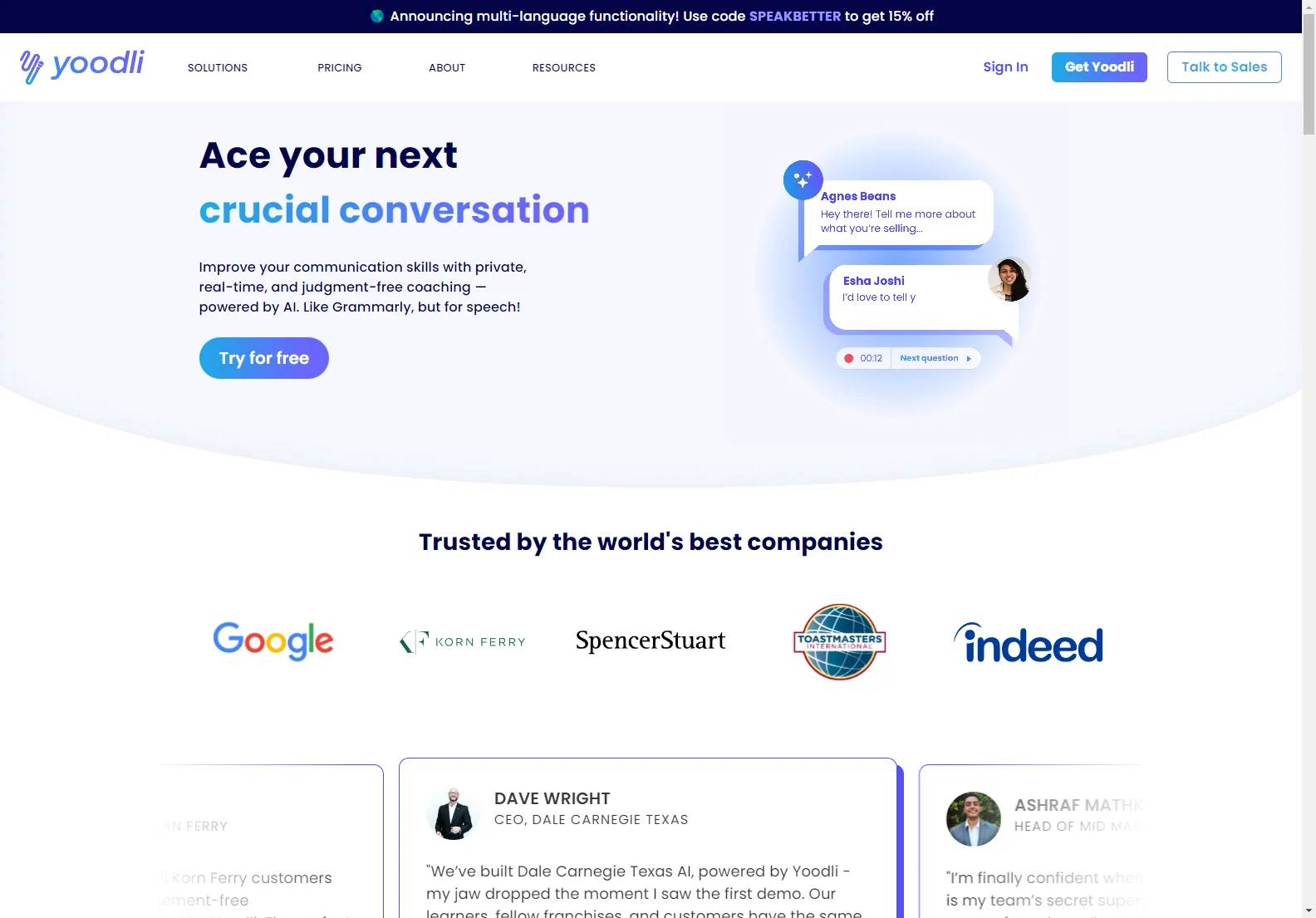 Yoodli: AI-Powered Communication Coach for Sales, Interviews & Presentations