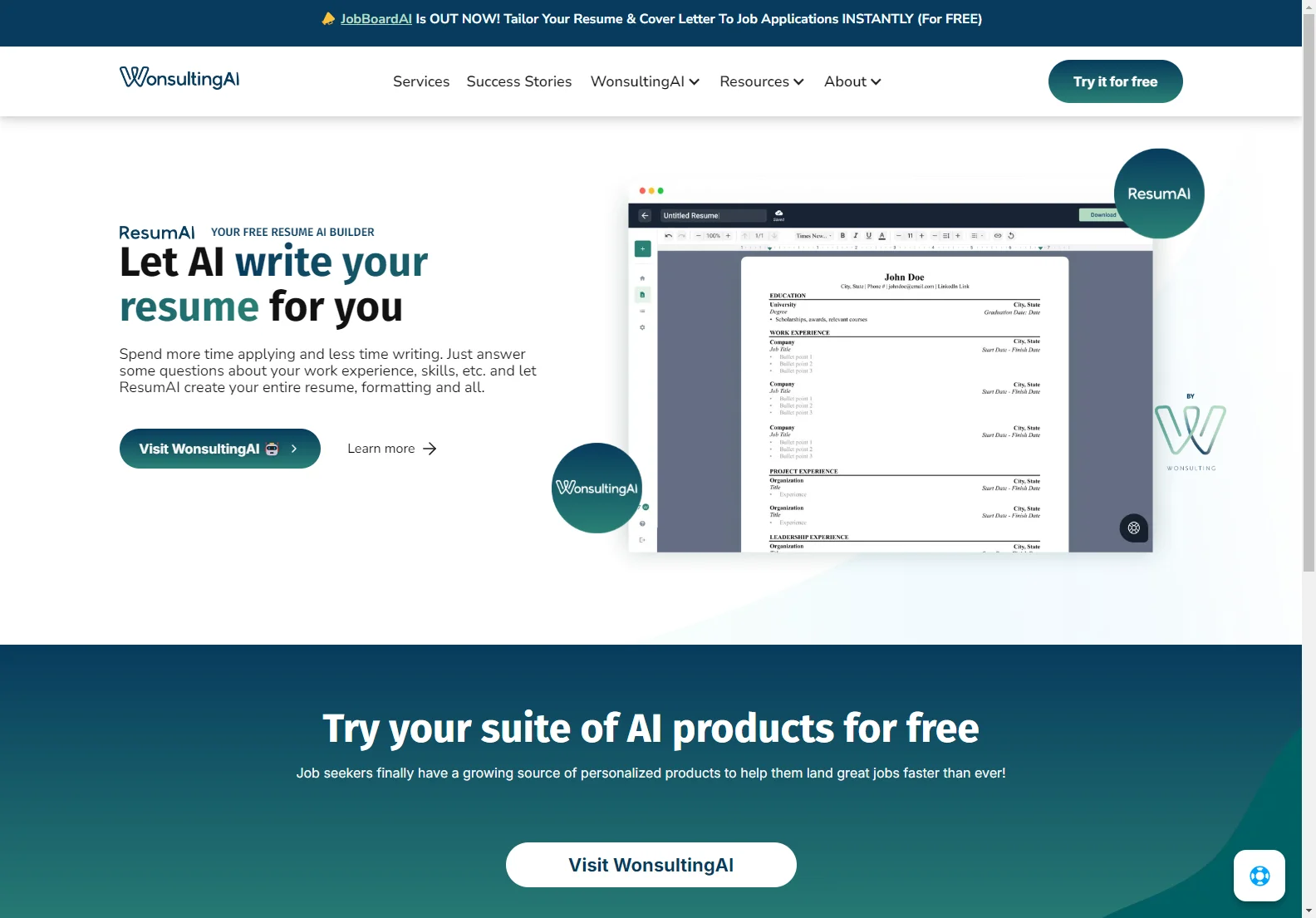 ResumAI: Free AI Resume Builder & Bullet Point Generator by WonsultingAI