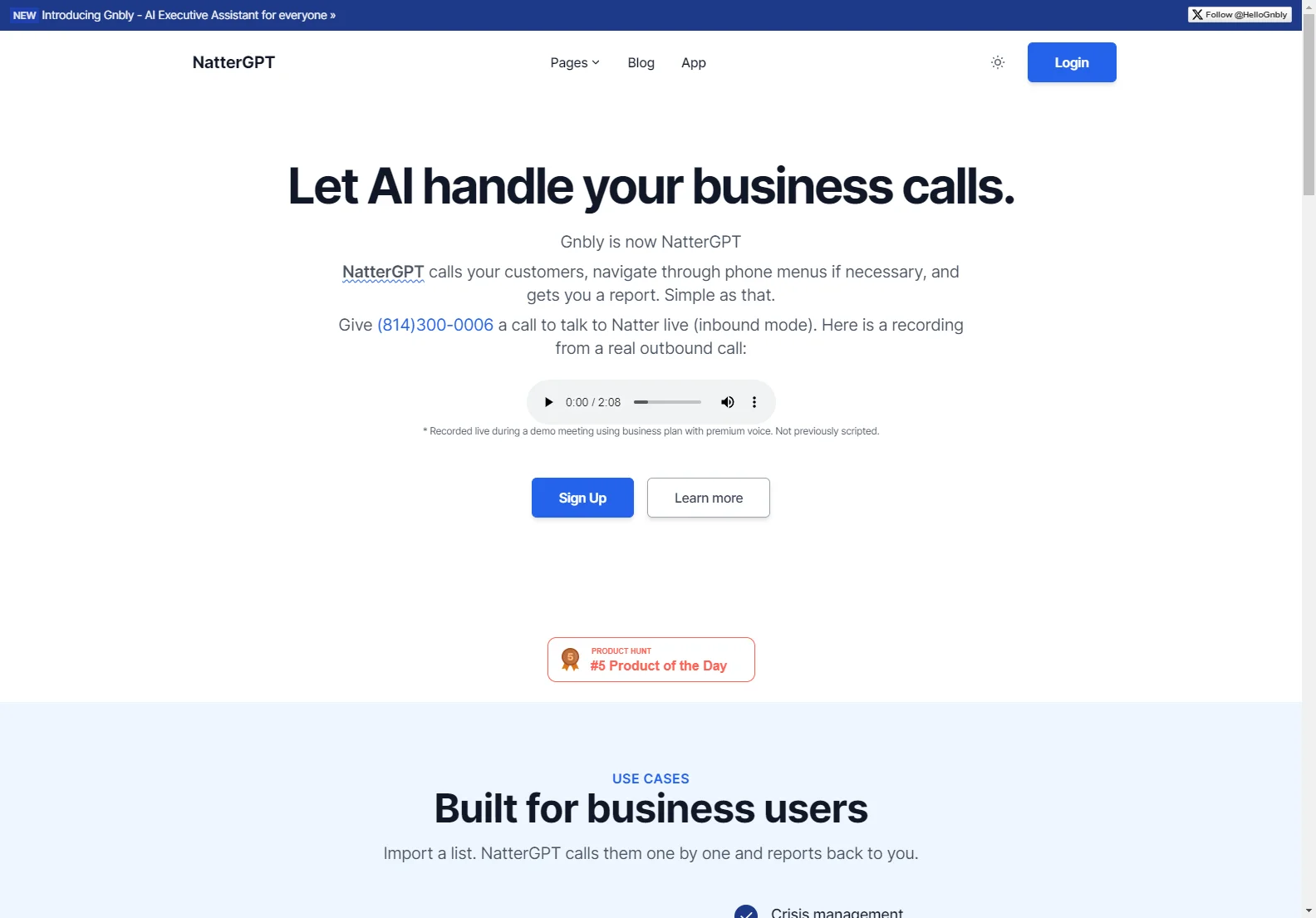 NatterGPT: AI-Powered Phone Assistant for Business Efficiency