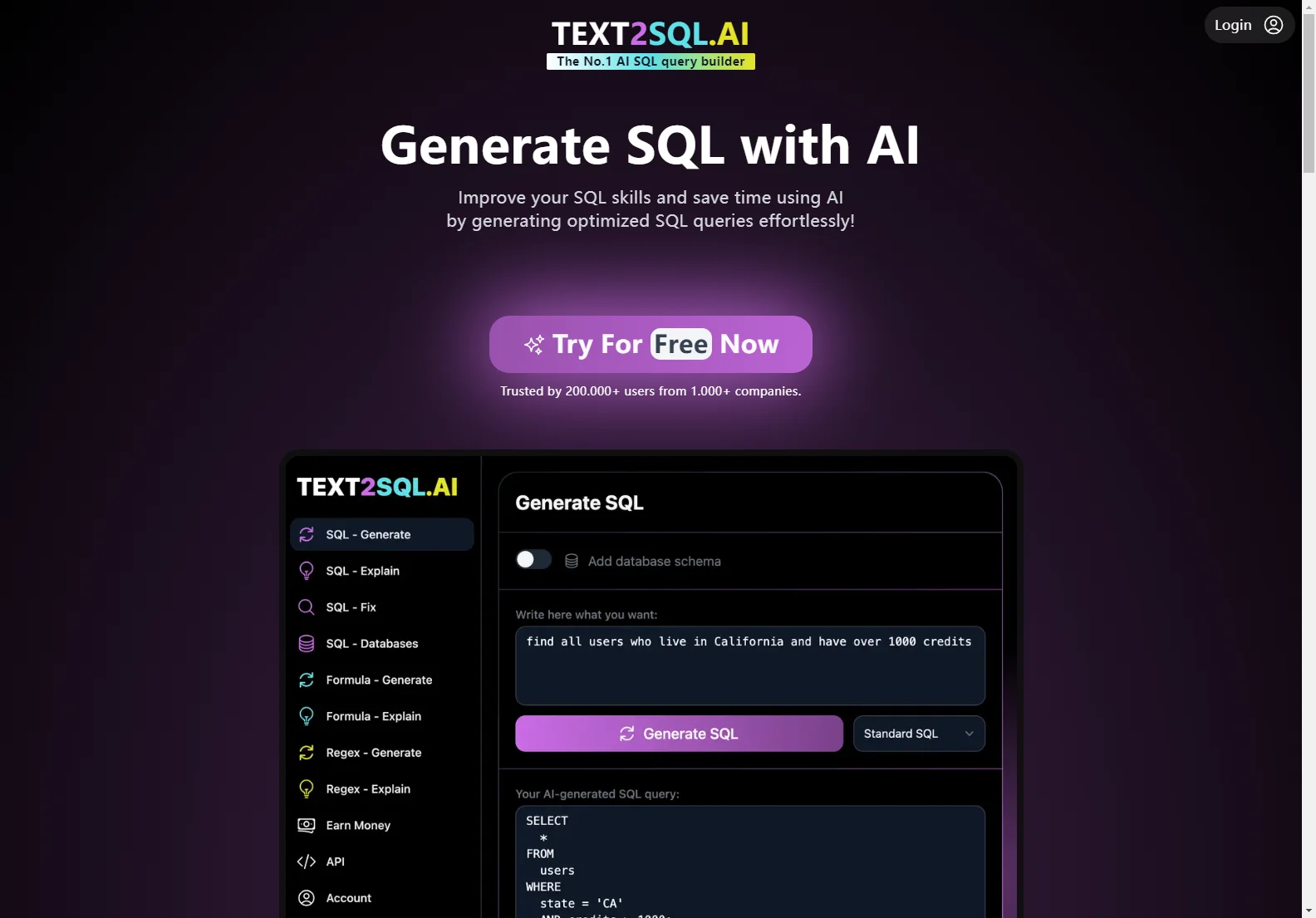 TEXT2SQL.AI: AI-Powered SQL Query Builder - Generate SQL Queries Effortlessly