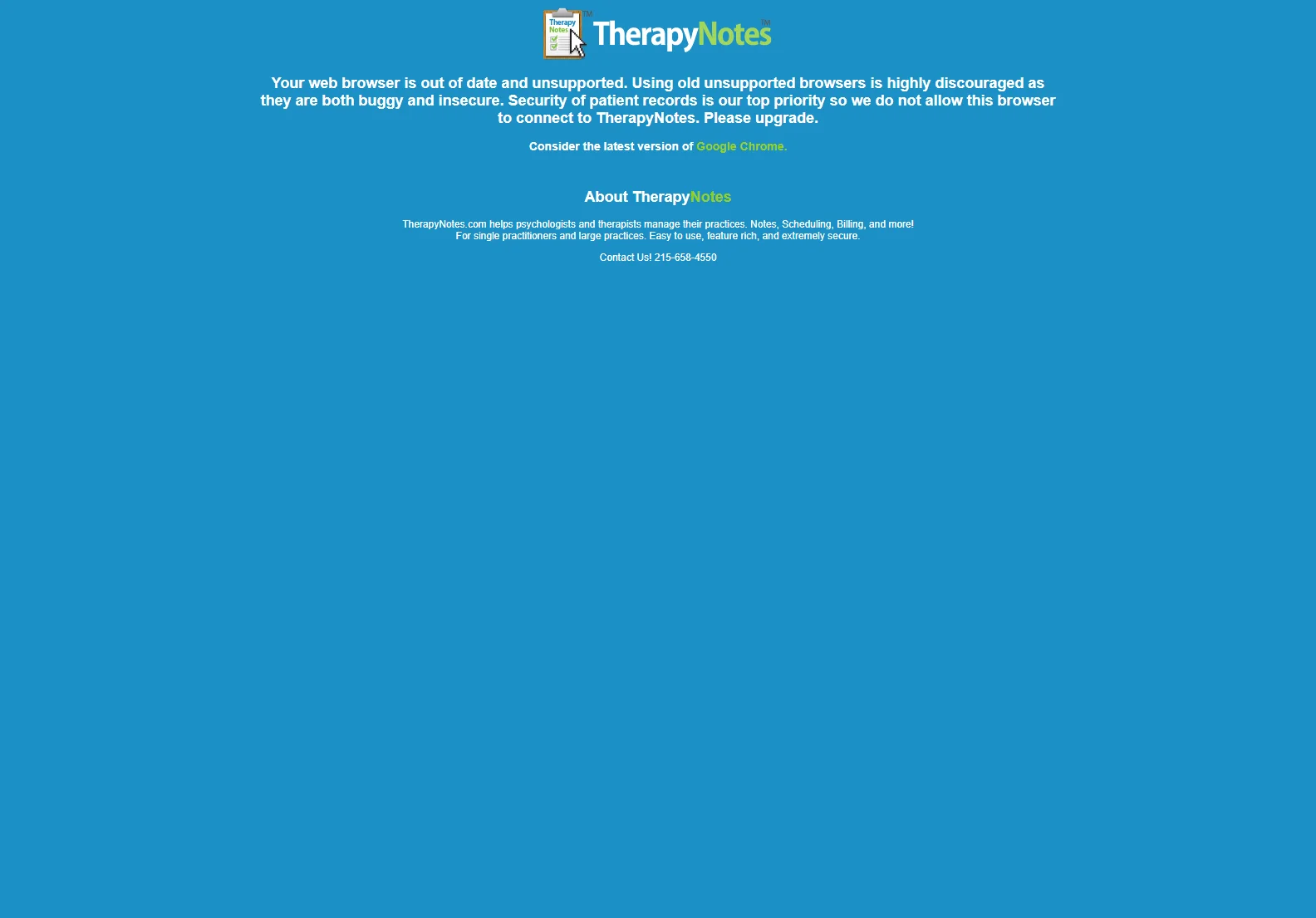 TherapyNotes: Secure Access Requires Updated Browser