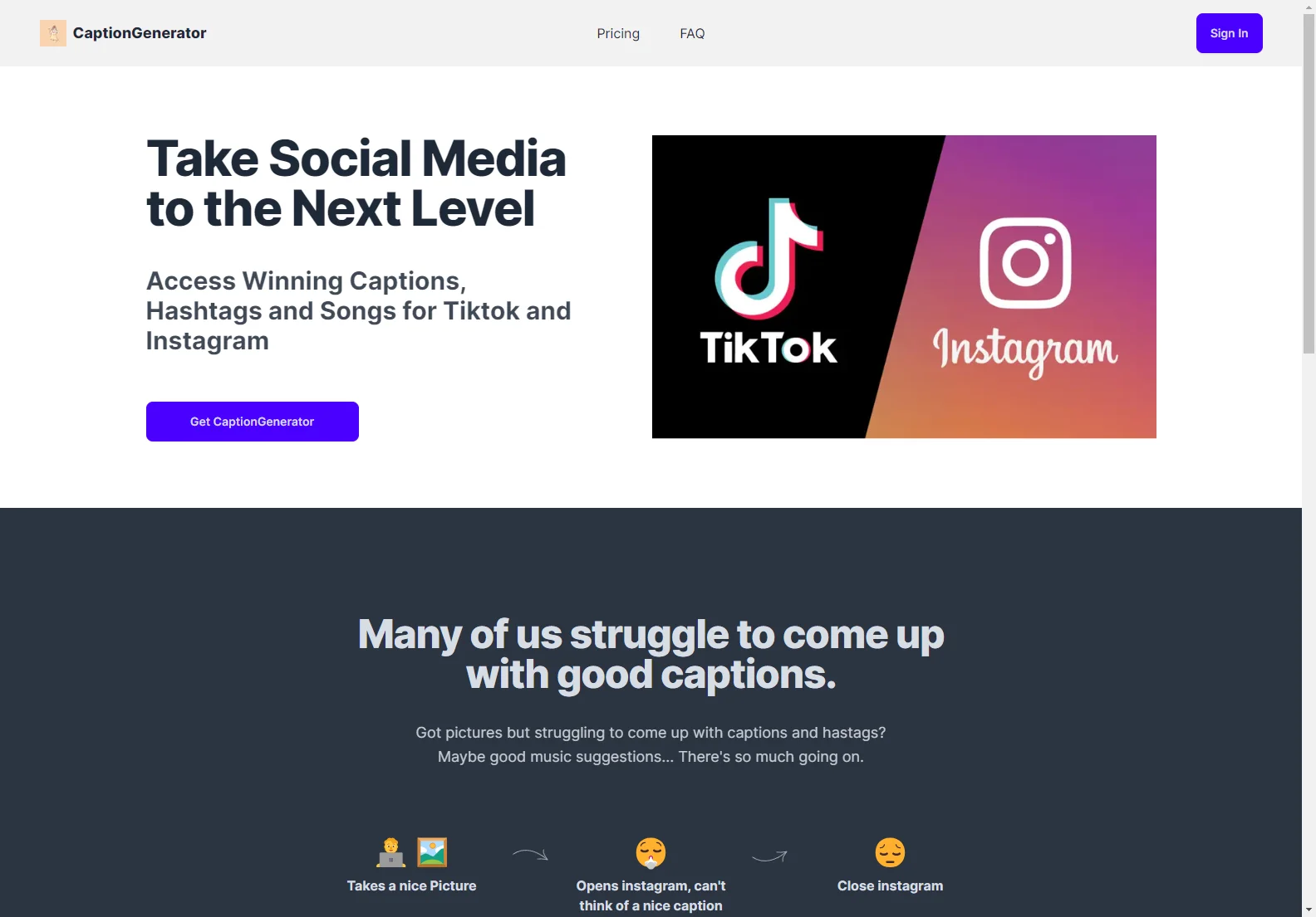 CaptionGenerator: AI-Powered Captions, Hashtags & Music for Social Media