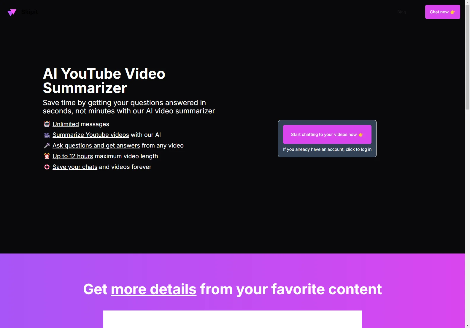 Skipit: AI-Powered YouTube Video Summarizer - Instant Answers from Videos