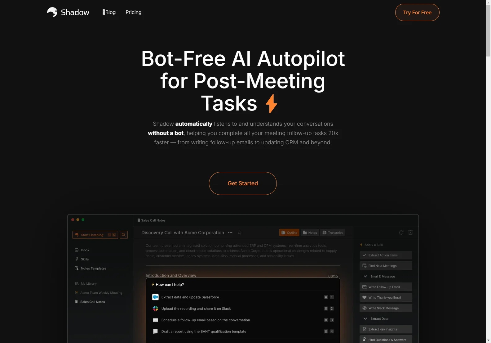 Shadow: Bot-Free AI Autopilot for Post-Meeting Tasks - 20x Faster Workflow