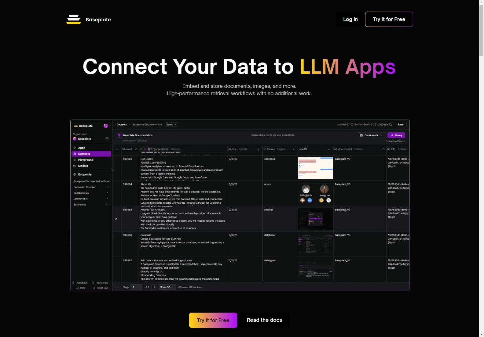 Baseplate: Streamlined Data Integration for LLM Applications