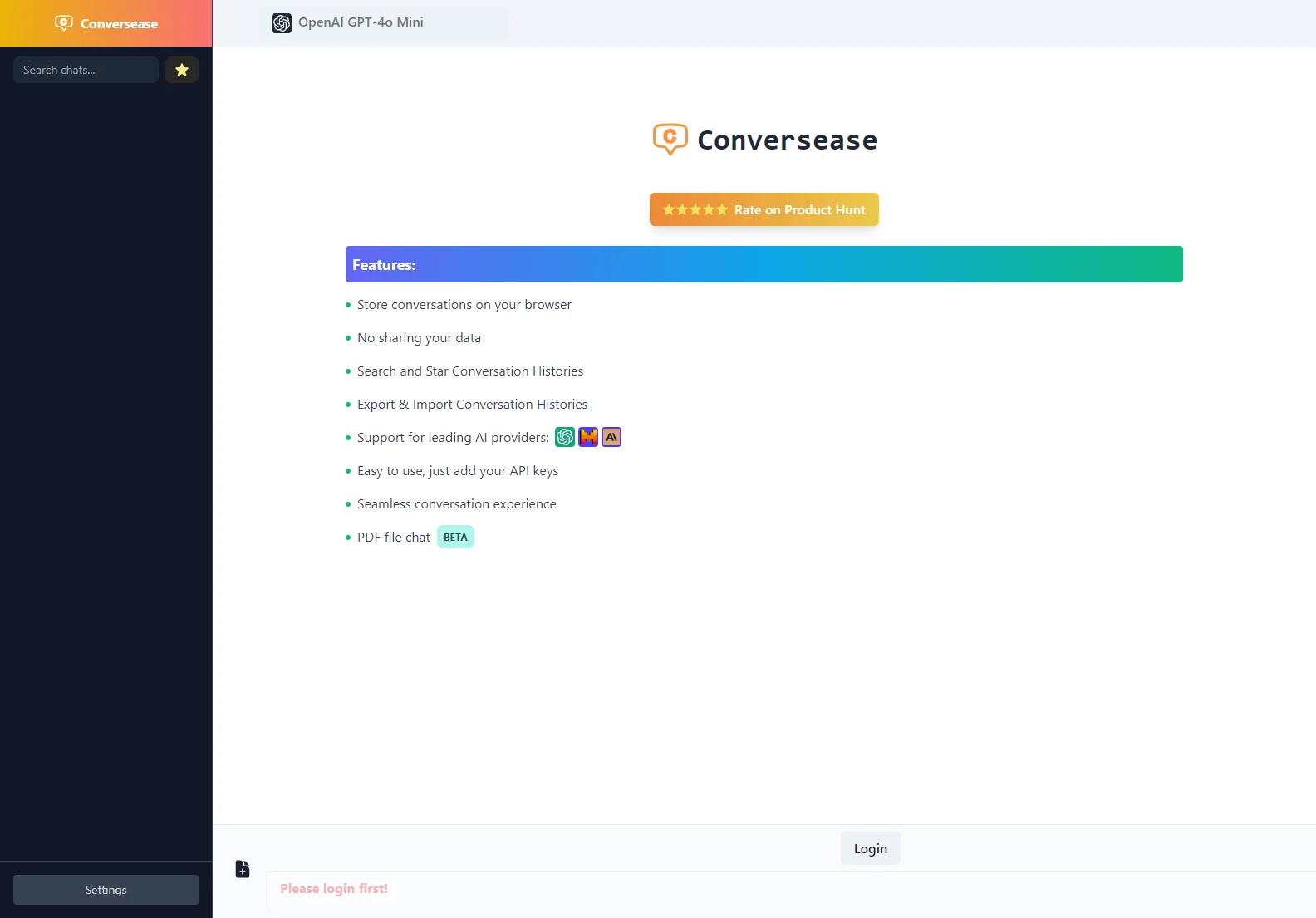 Conversease: AI-Powered Chat Platform UI for Enhanced Productivity and Privacy