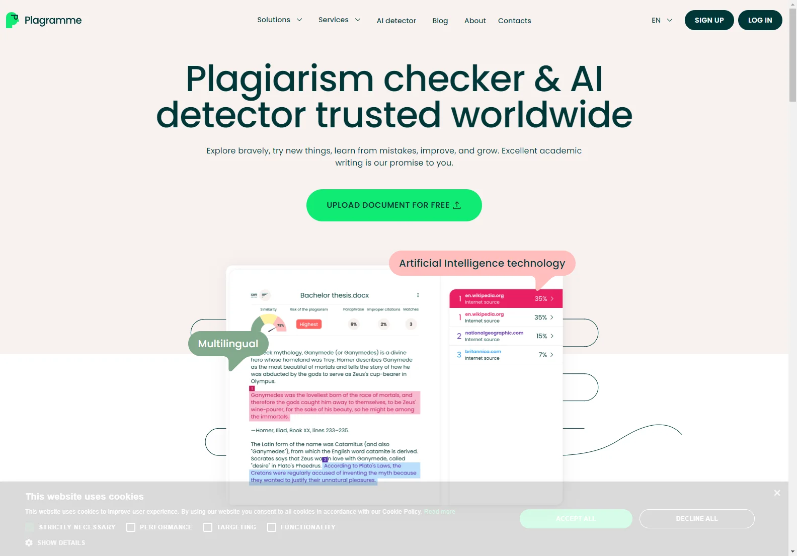 Plagramme: Multilingual Plagiarism & AI Checker for Students & Educators