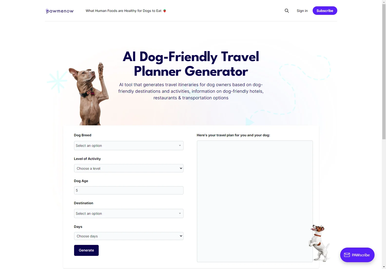 AI Dog-Friendly Travel Planner: Generate Personalized Itineraries for You and Your Dog