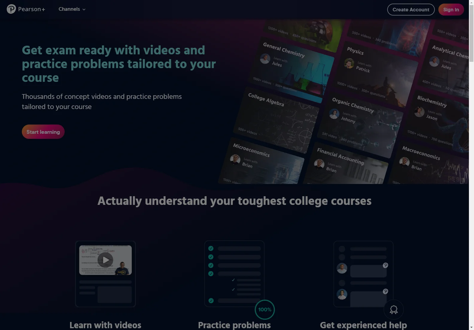 Channels by Pearson+: Ace Your College Exams with Video Lessons & Practice Problems