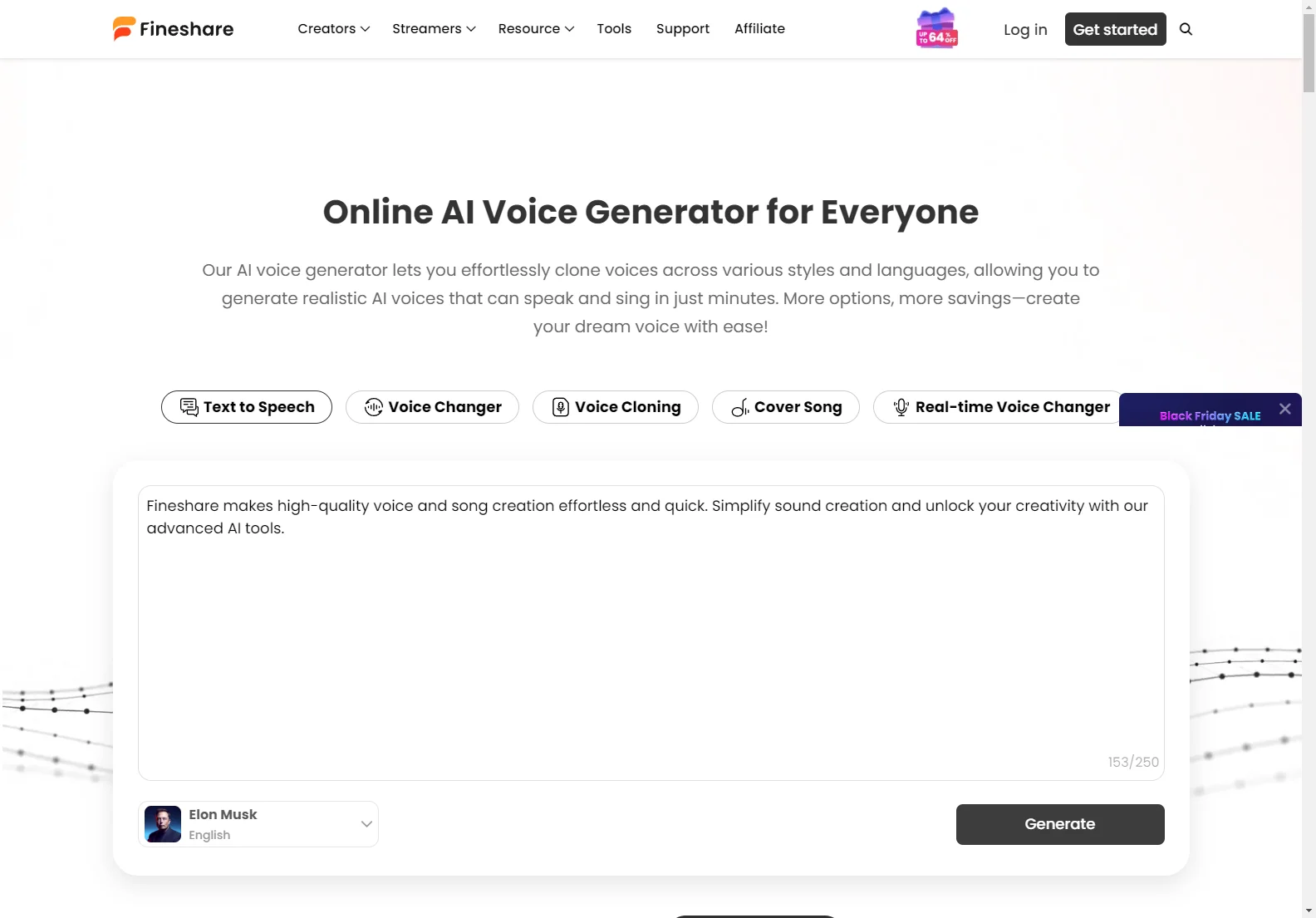 Fineshare AI Voice Generator: Create Realistic AI Voices Effortlessly