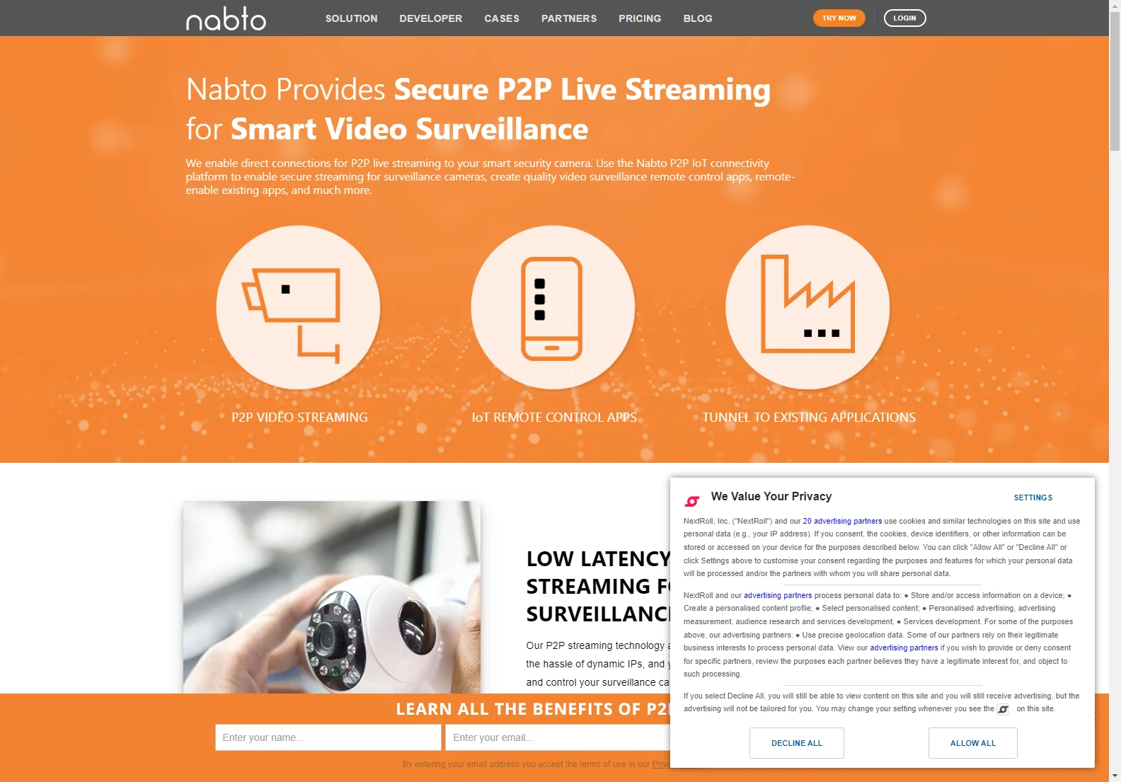 Nabto: Secure P2P Live Streaming for Smart Video Surveillance