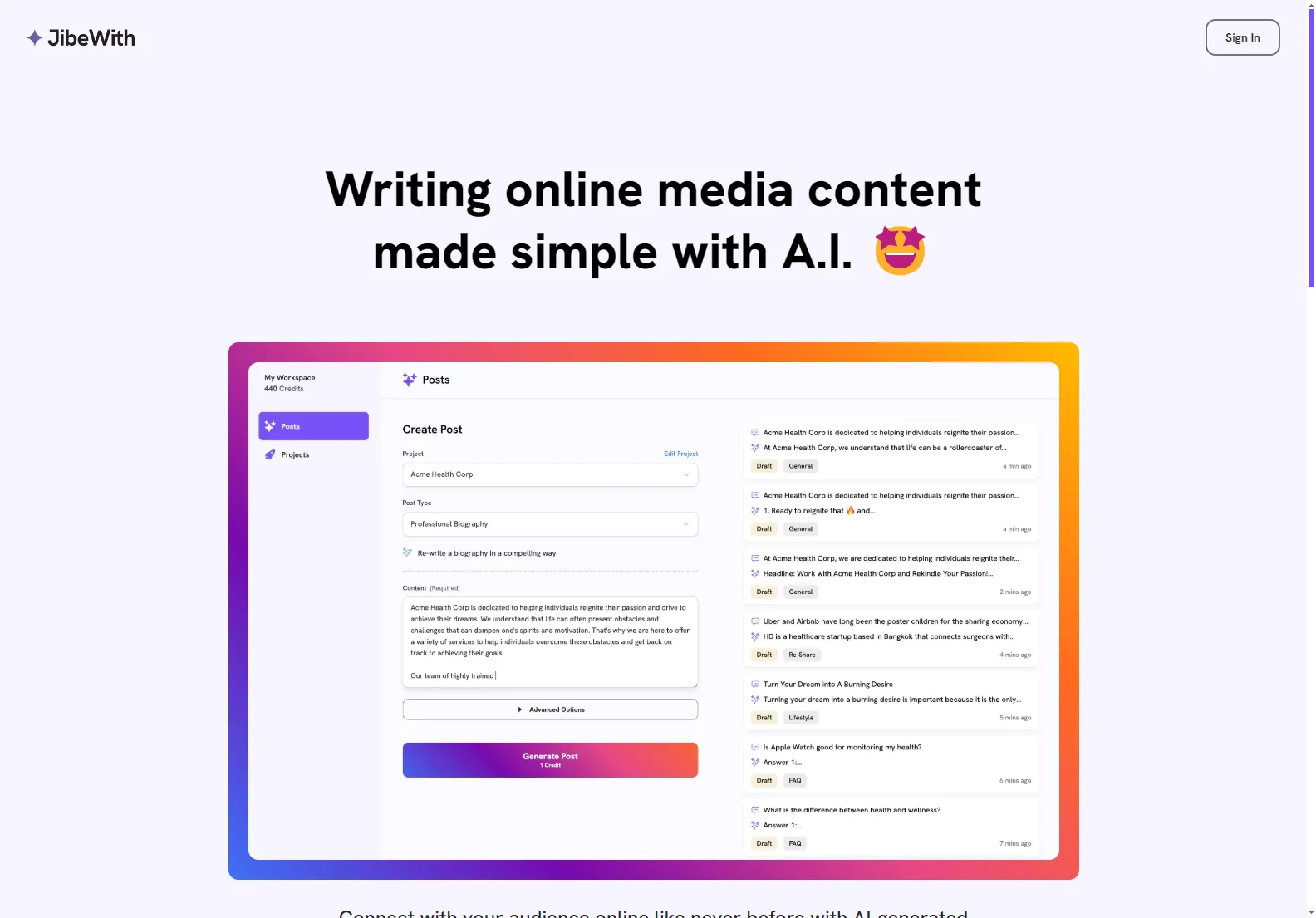 JibeWith: AI-Powered Content Creation for Online Media