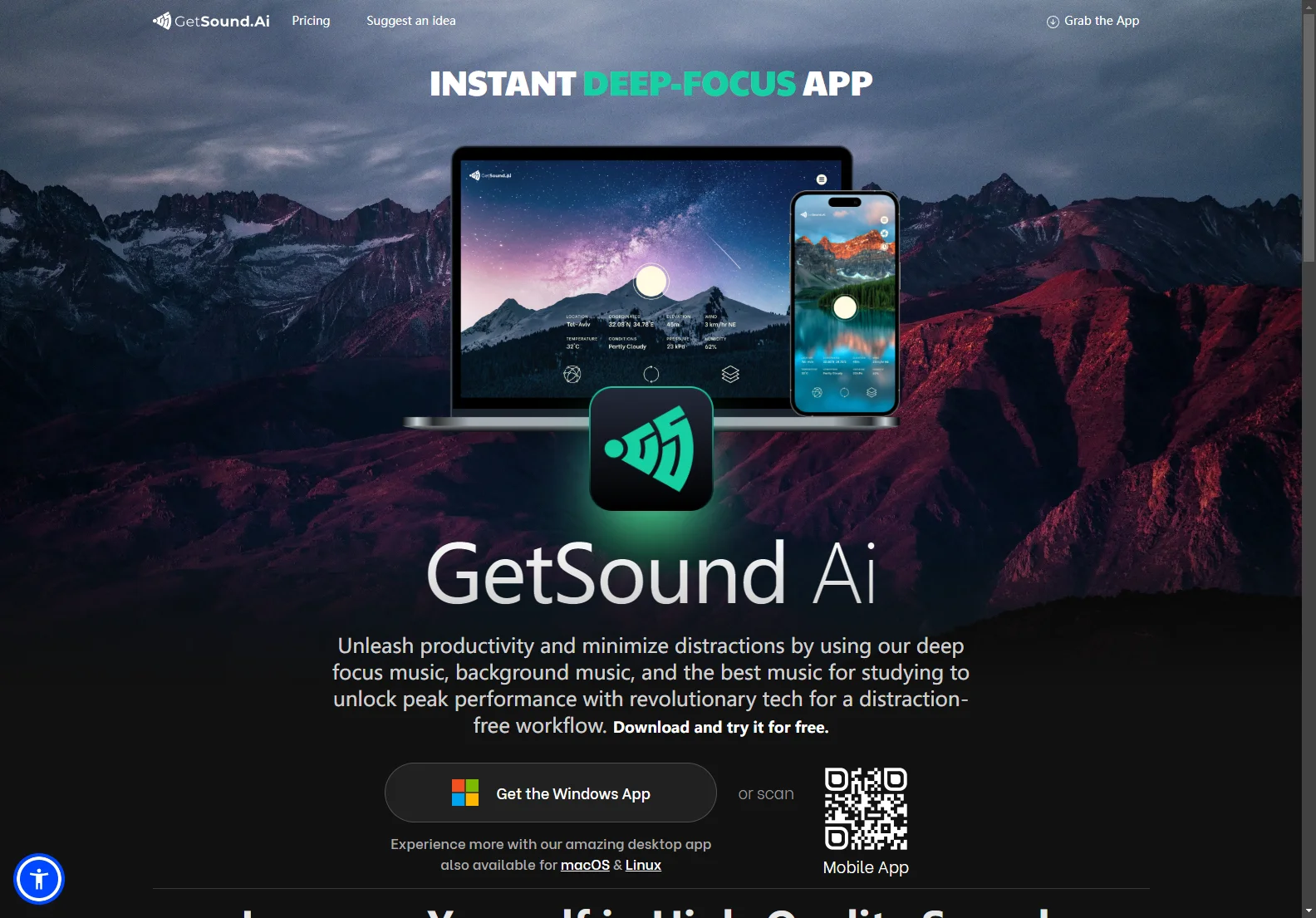 GetSound.ai: AI-Powered Real-Time Soundscapes for Enhanced Focus and Productivity