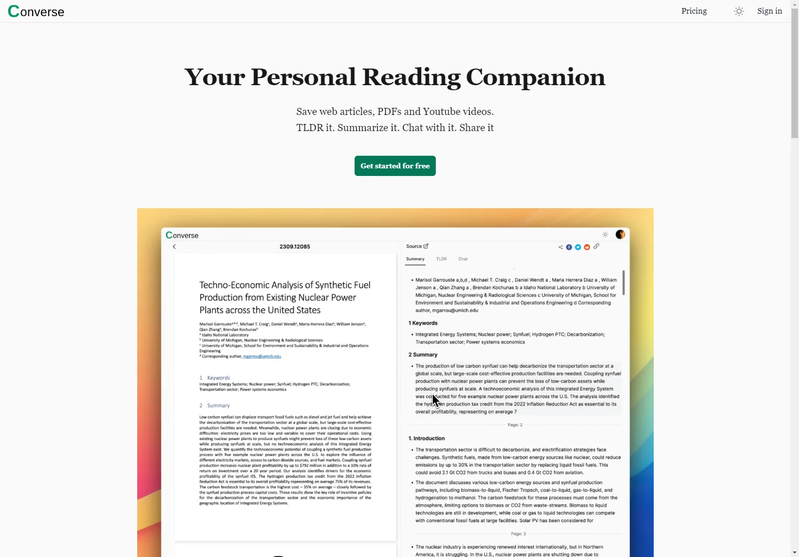 Converse: AI Reading Companion for Web Articles, PDFs & Videos