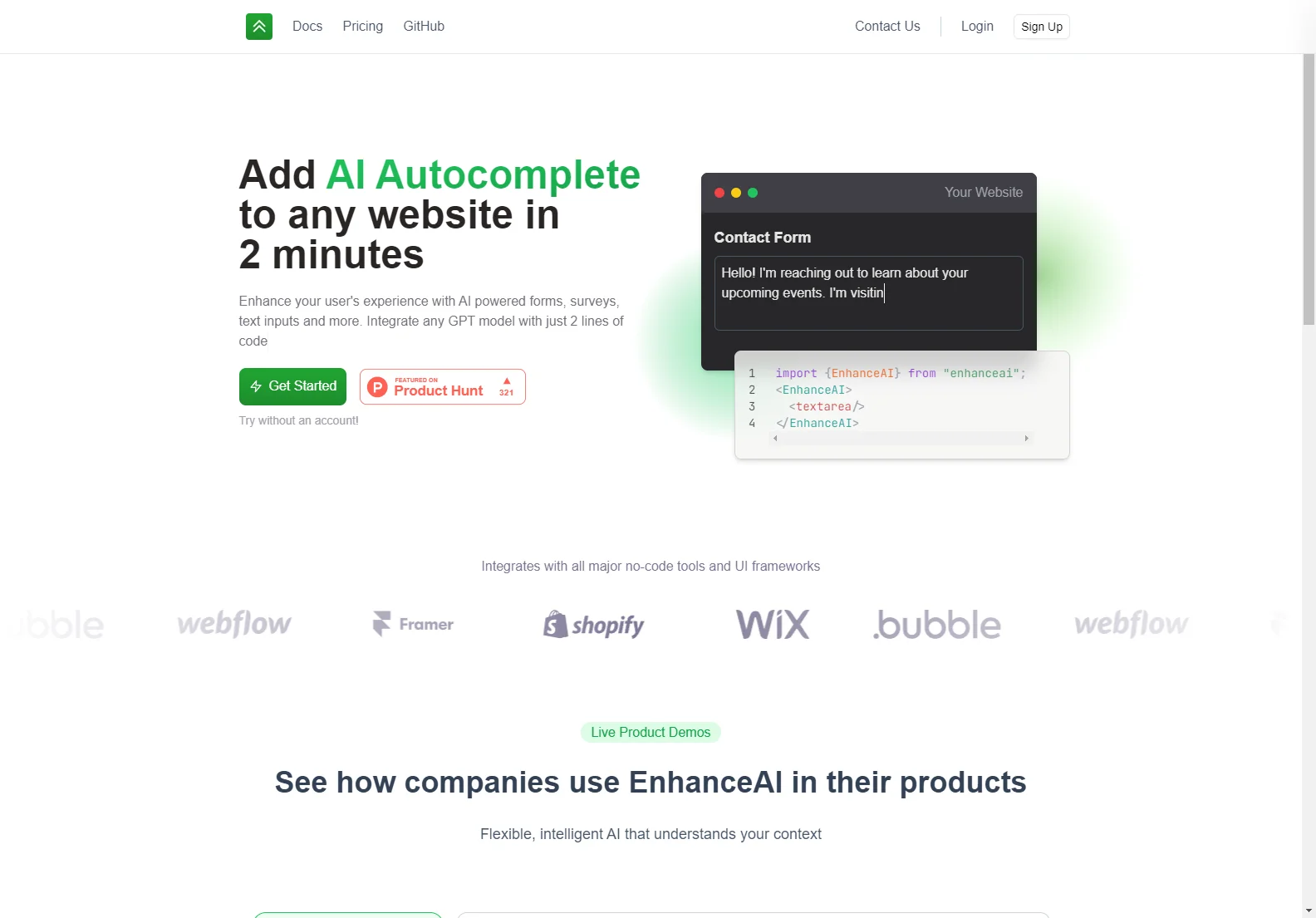 EnhanceAI: Add AI Autocomplete to Your Website in Minutes