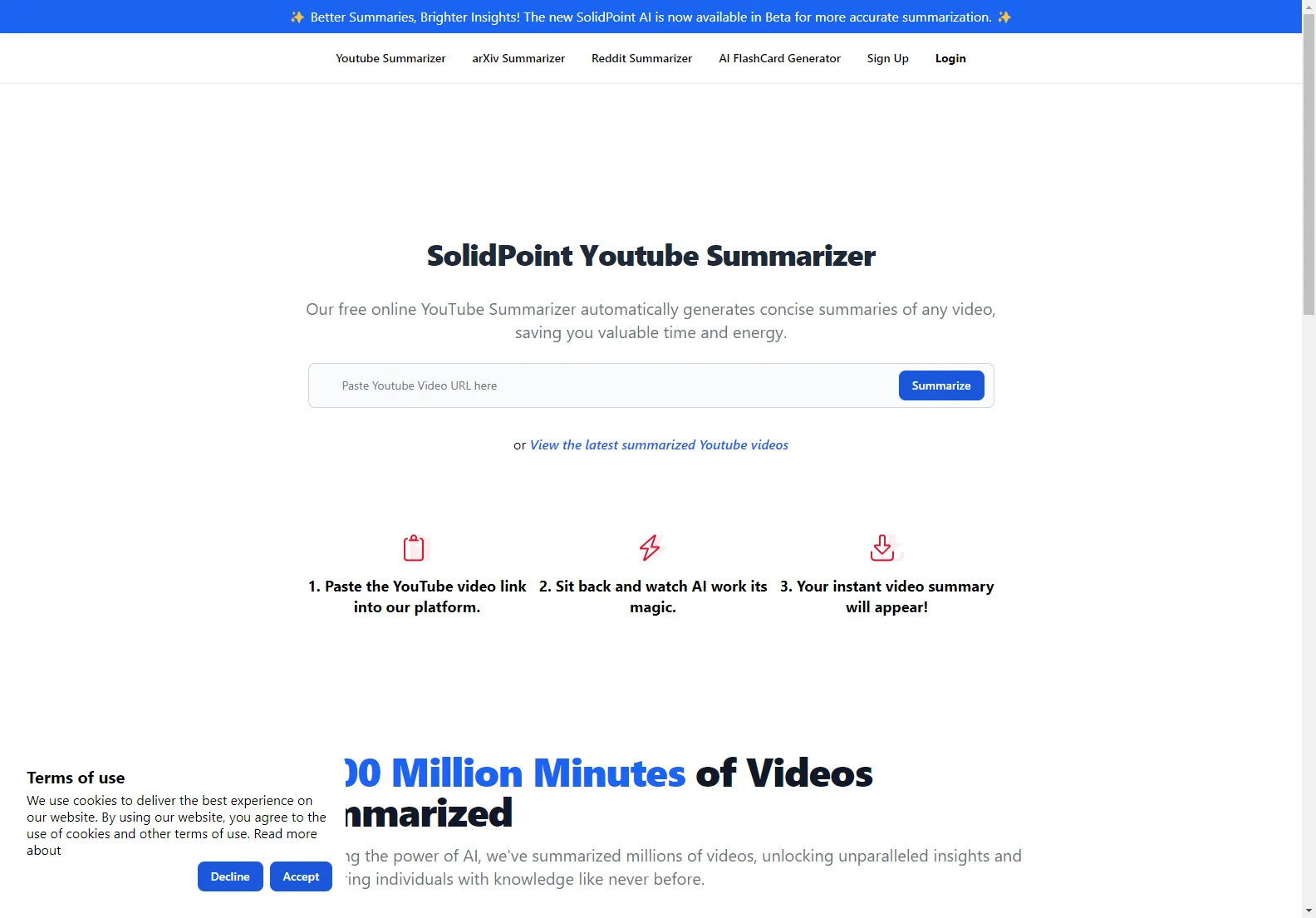 SolidPoint AI: Fast & Accurate YouTube Summarizer | Save Time & Improve Comprehension