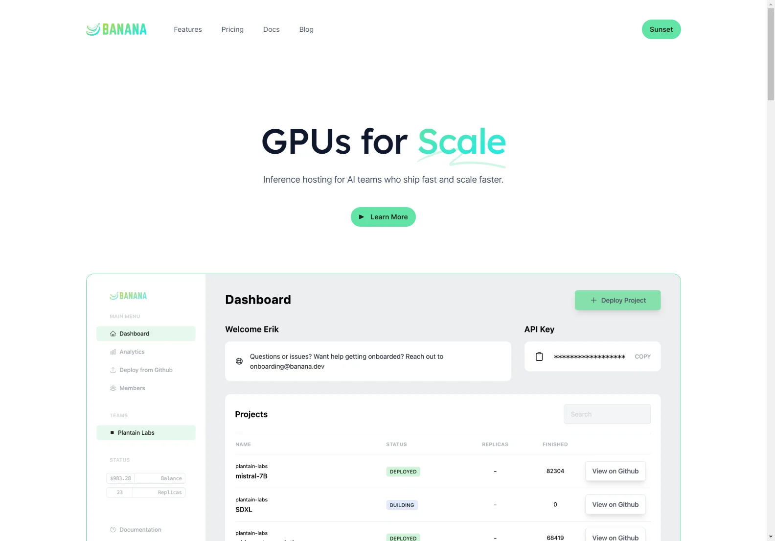 Banana: High-Throughput AI Inference Hosting with Autoscaling GPUs