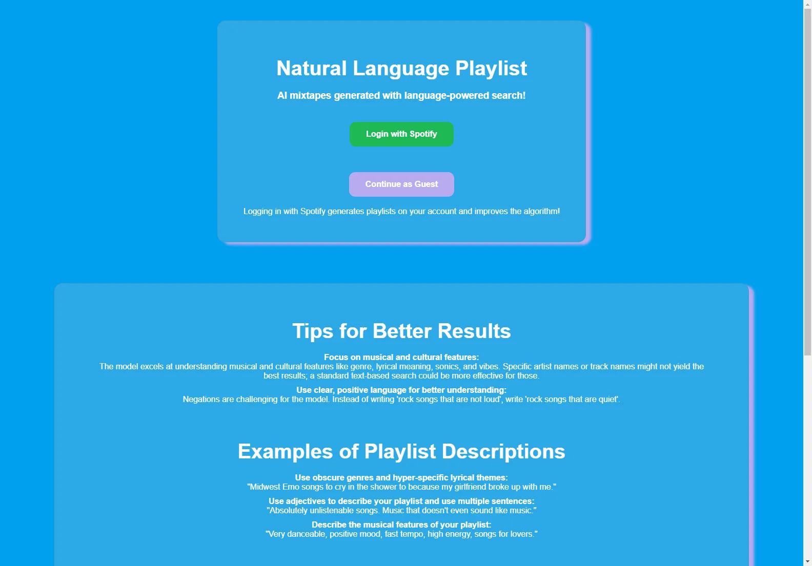 Natural Language Playlist: AI-Powered Music Mixtapes