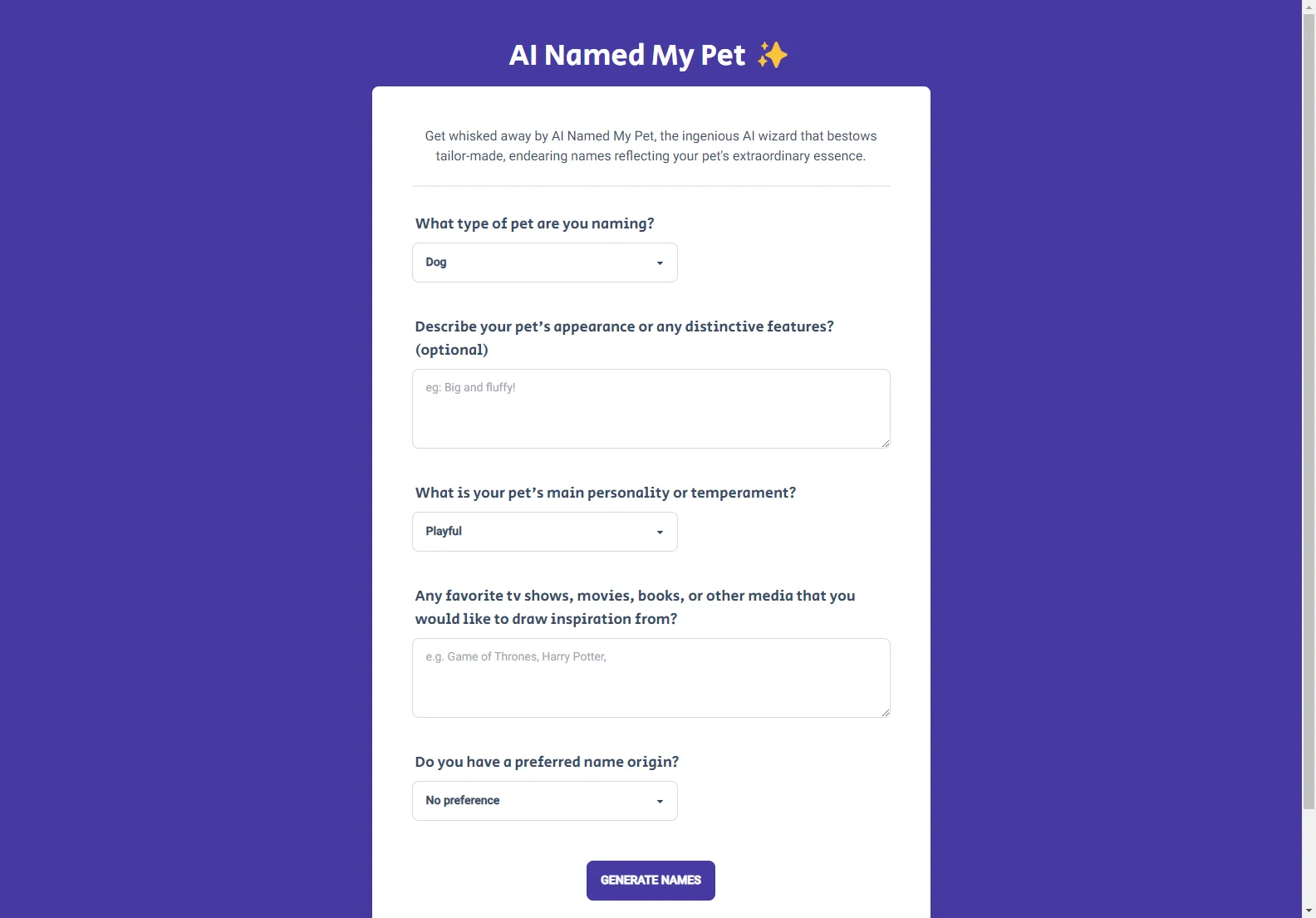 AI Named My Pet: Generate Unique & Personalized Names for Your Pet