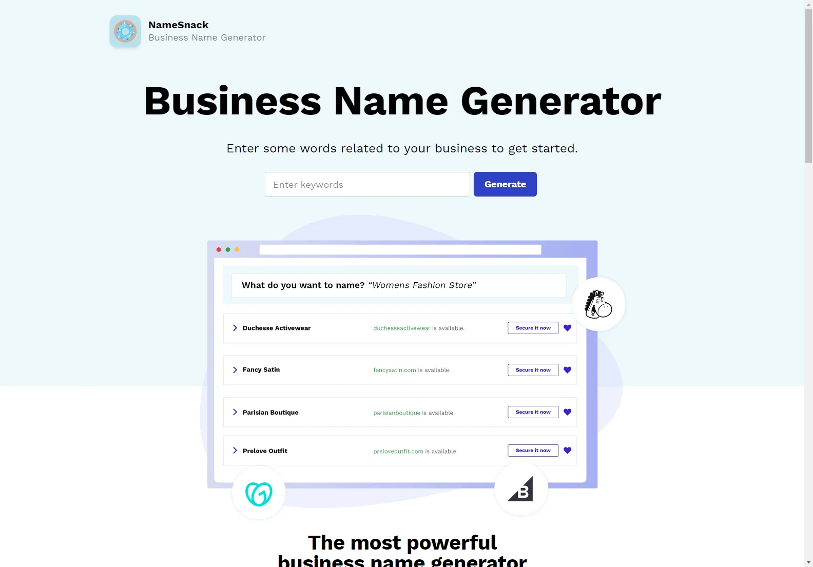 NameSnack: Free AI Business Name Generator with Instant Domain Search