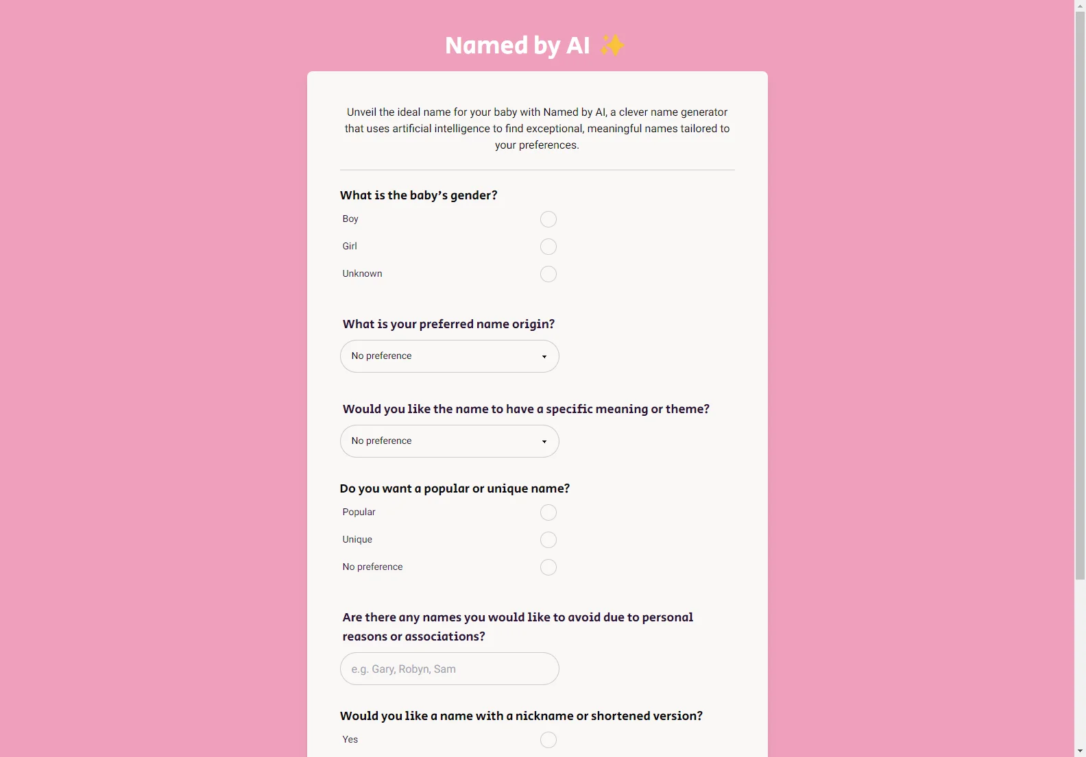 Named by AI: The Perfect Baby Name Generator
